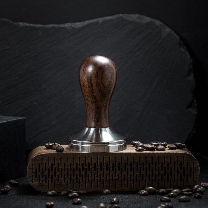 coffee tamper espresso press with tamper mat 304 stainless steel flat base wooden handle for coffee grounds barista espr