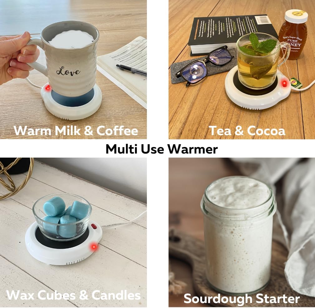 Evelots Coffee Mug Warmer for Desk, Home  Office Electric Candle Warmer Plates, Hot Chocolate Milk Tea, Great Gifts for Wife, Mom White