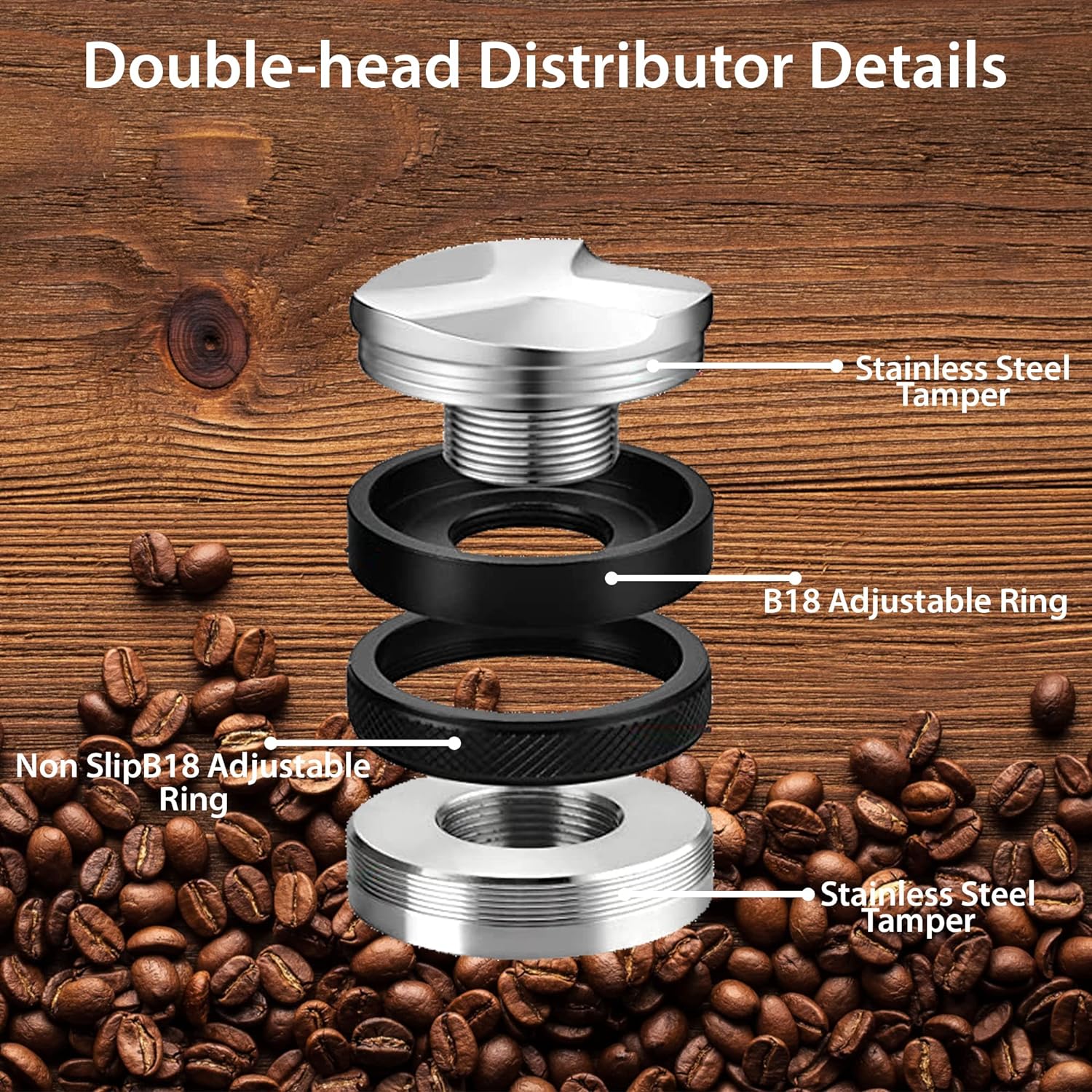 NAZOO 53mm Coffee Distributor  tamper, Premium Quality 2in1 Dual Head Coffee Leveler with Wdt Tool fits 54mm Breville Portafilter, Coffee Distribution Tool 53mm- espresso distribution tool 53mm.