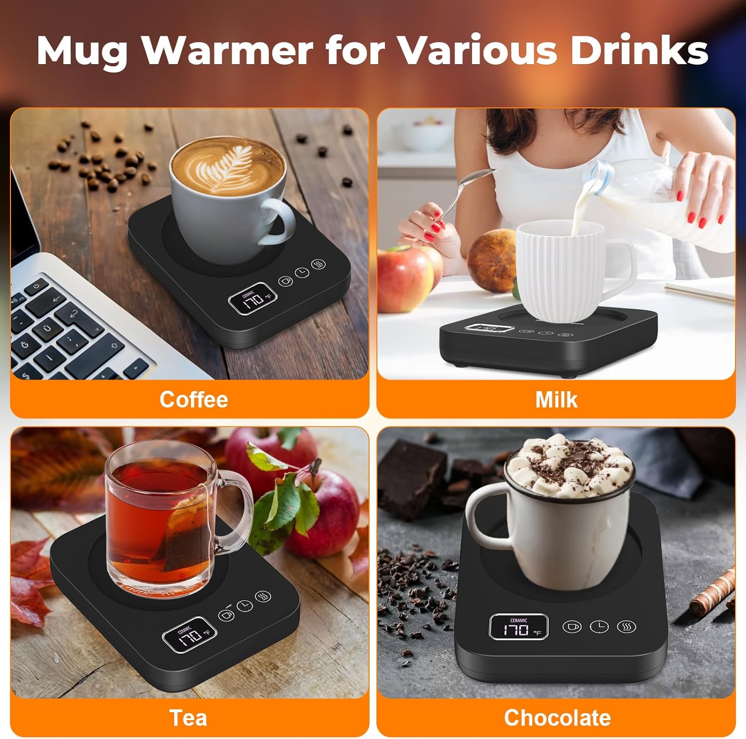 Coffee Mug Warmer - Cup Warmer for Desk Candle Warmer Automatic Shut Off, Smart Beverage Warmer with 3 Temperature Settings Touch Switch for Coffee, Water, Milk, Tea, Safely Use for Office/Home