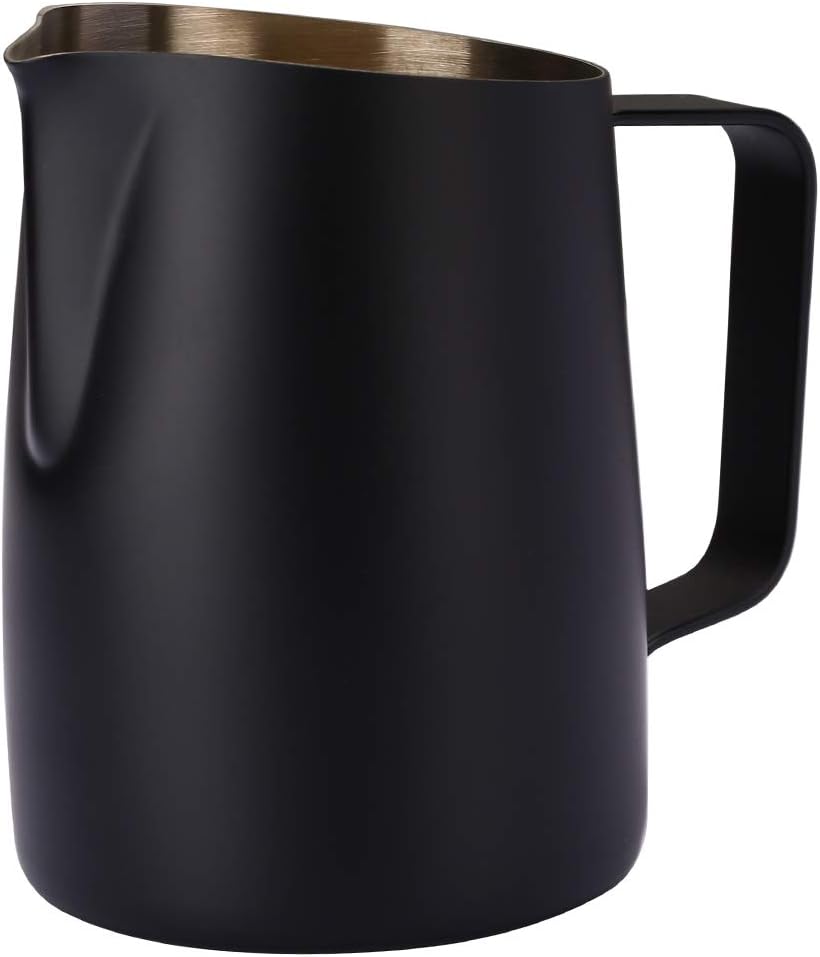 Espresso Steaming Pitcher, Espresso Milk Frothing Pitcher Stainless Steel, Coffee Latte Art Cup 14.2 OZ (420ml) Black