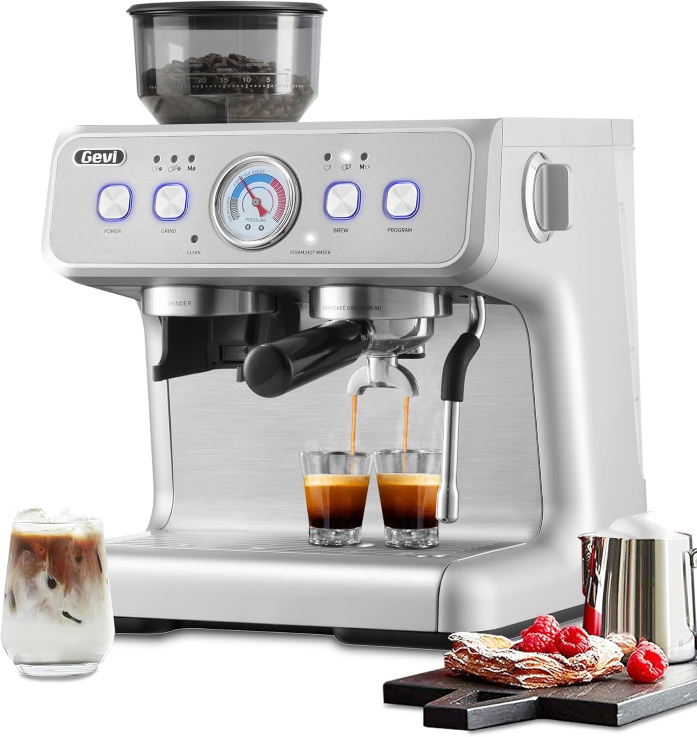 Gevi Espresso Machine 20 Bar With Grinder  Steam Wand – All in One Espresso Maker  Espresso Machine with Grinder for Home