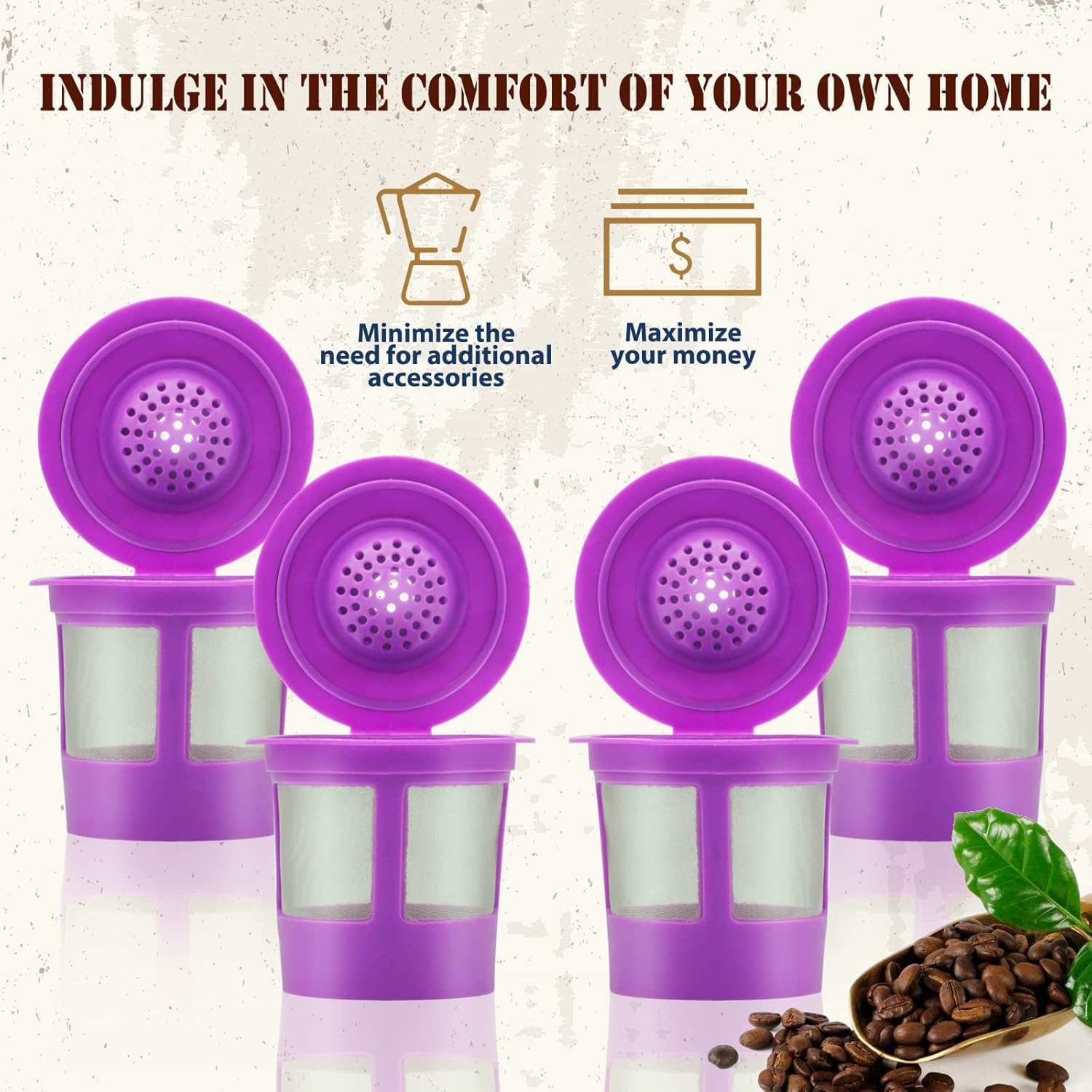Reusable K Cups for Keurig 1.0  2.0 Brewers, Stainless Steel Refillable Mesh Filter, Eco-Friendly Coffee Pods (Pack of 4)