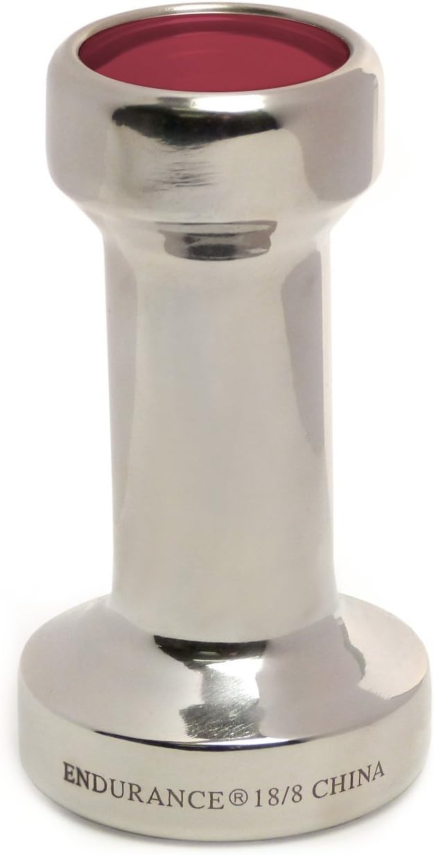 RSVP International Endurance Collection Flat Bottom Espresso Coffee Tamper Stainless Steel, 49mm Diameter, Red