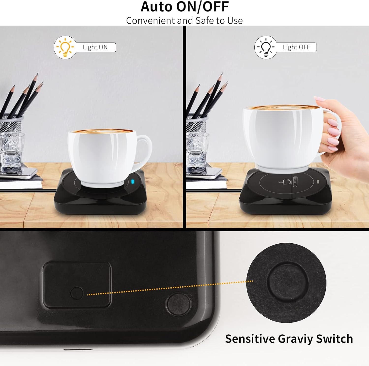 Smart USB Coffee Cup Warmer with Pressure-Induced Auto On/Off, Coffee Accessories for Home Office Desk