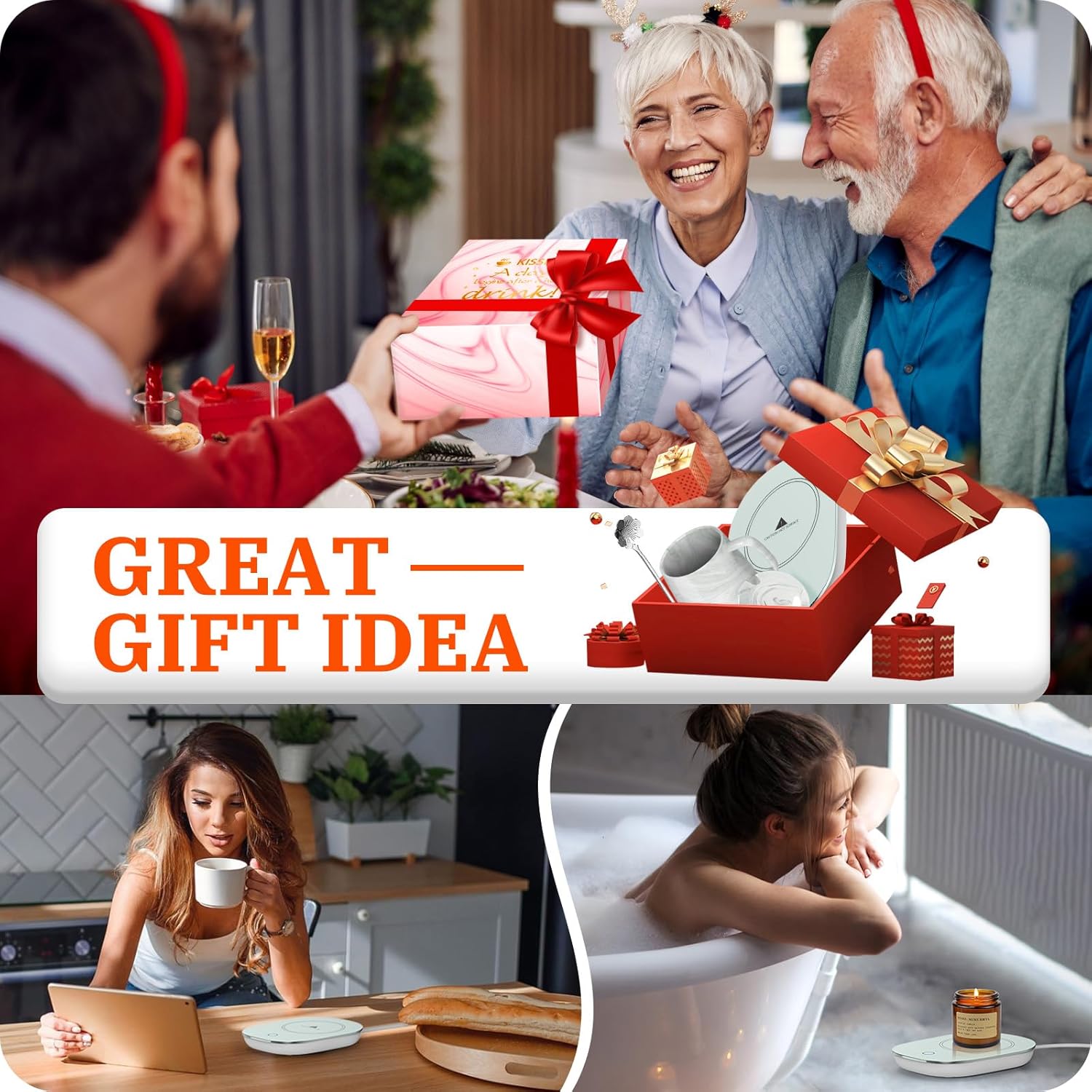 Coffee Mug Warmer, Candle Warmer Plate with Auto Shut Off, Coffee Warmer with Mug Set for Women, Smart Temperature Control with 55℃/131℉, Electric Heated Coffee Cup Warmer for Desk