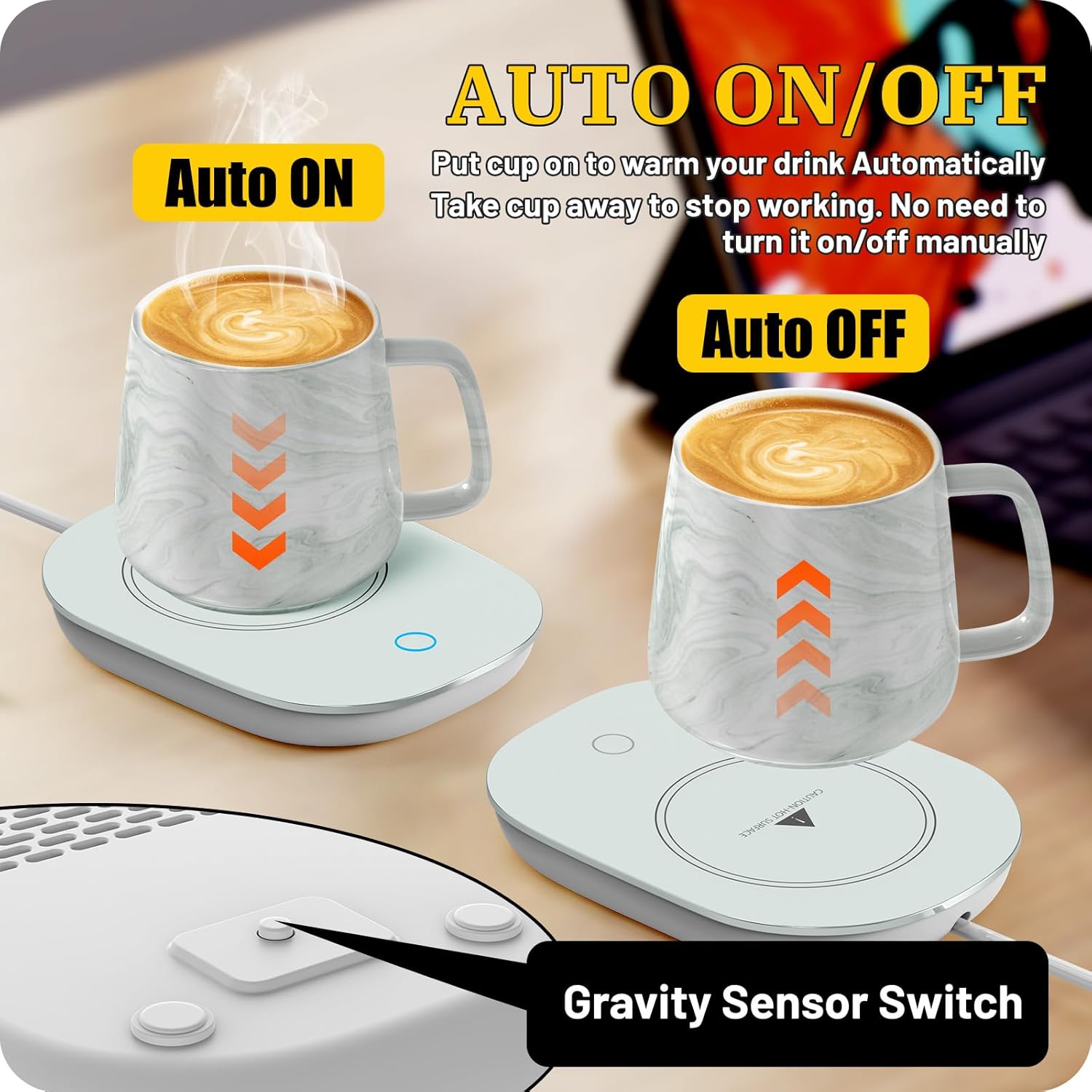Coffee Mug Warmer, Candle Warmer Plate with Auto Shut Off, Coffee Warmer with Mug Set for Women, Smart Temperature Control with 55℃/131℉, Electric Heated Coffee Cup Warmer for Desk