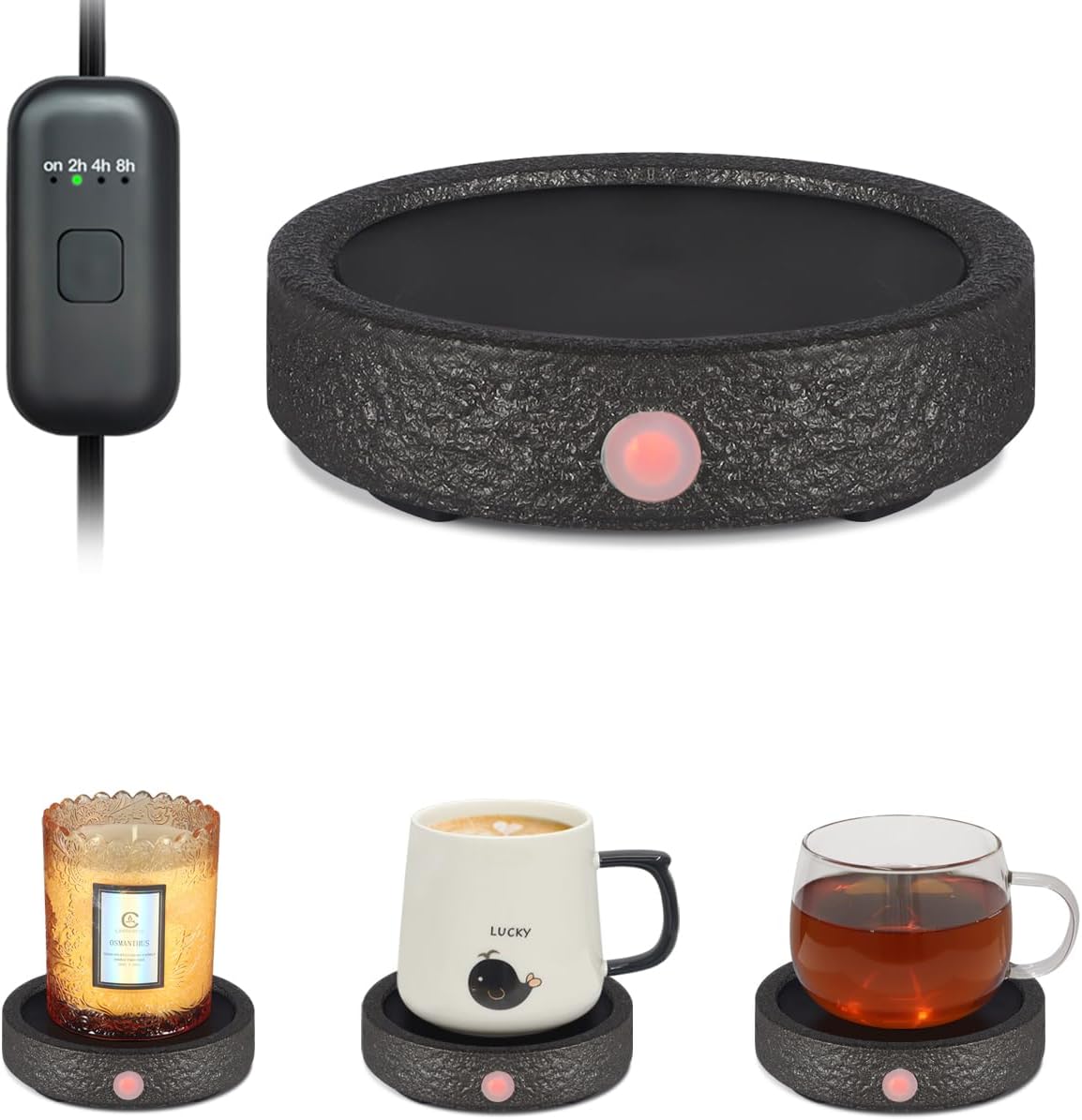 Coffee Mug Warmer for Desk, Electric Candle Warmer with Auto Shut Off, 2-4-8 Hour Timed Smart Cup Warmer for Heating Coffee, Beverage, Milk, Tea and Hot Chocolate(No Cup-Black)