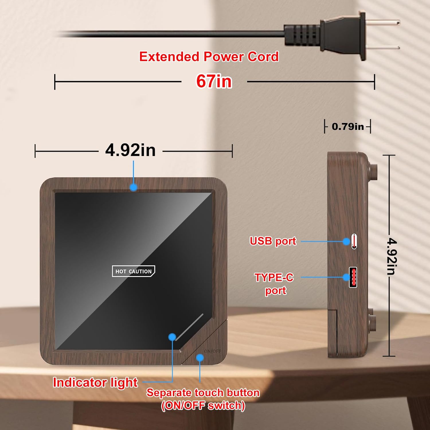 Coffee Mug Warmer with 2 USB Charging Ports: Auto Shut-Off Candle Wax Warmer - Heated Beverage Coffee Accessories for Home Office Desk - U1 Black