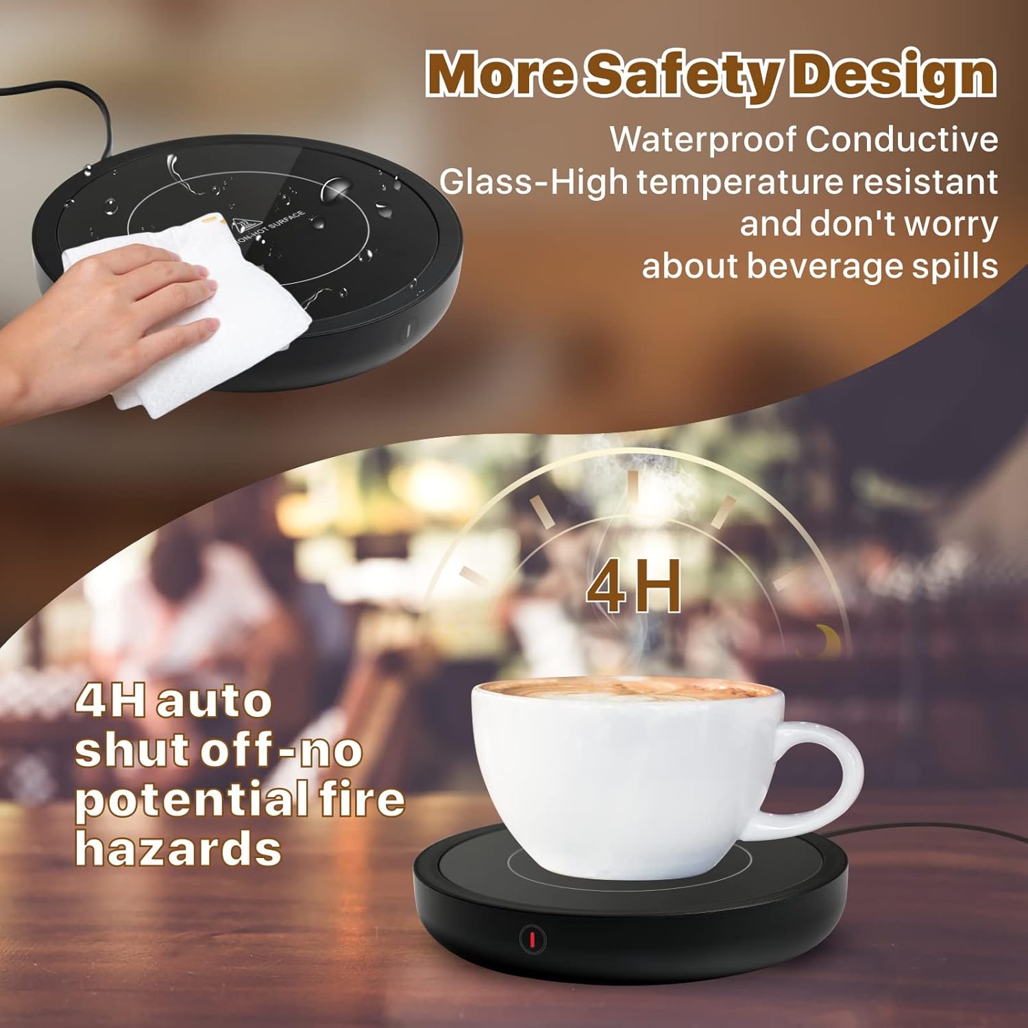 Coffee Mug Warmer,50W Smart Cup Warmer with Auto Shut Off, 3-Temperature Settings(105~180°F), Waterproof, Electric Coffee Warmer for Coffee Tea Milk at Office Home Use(Black)