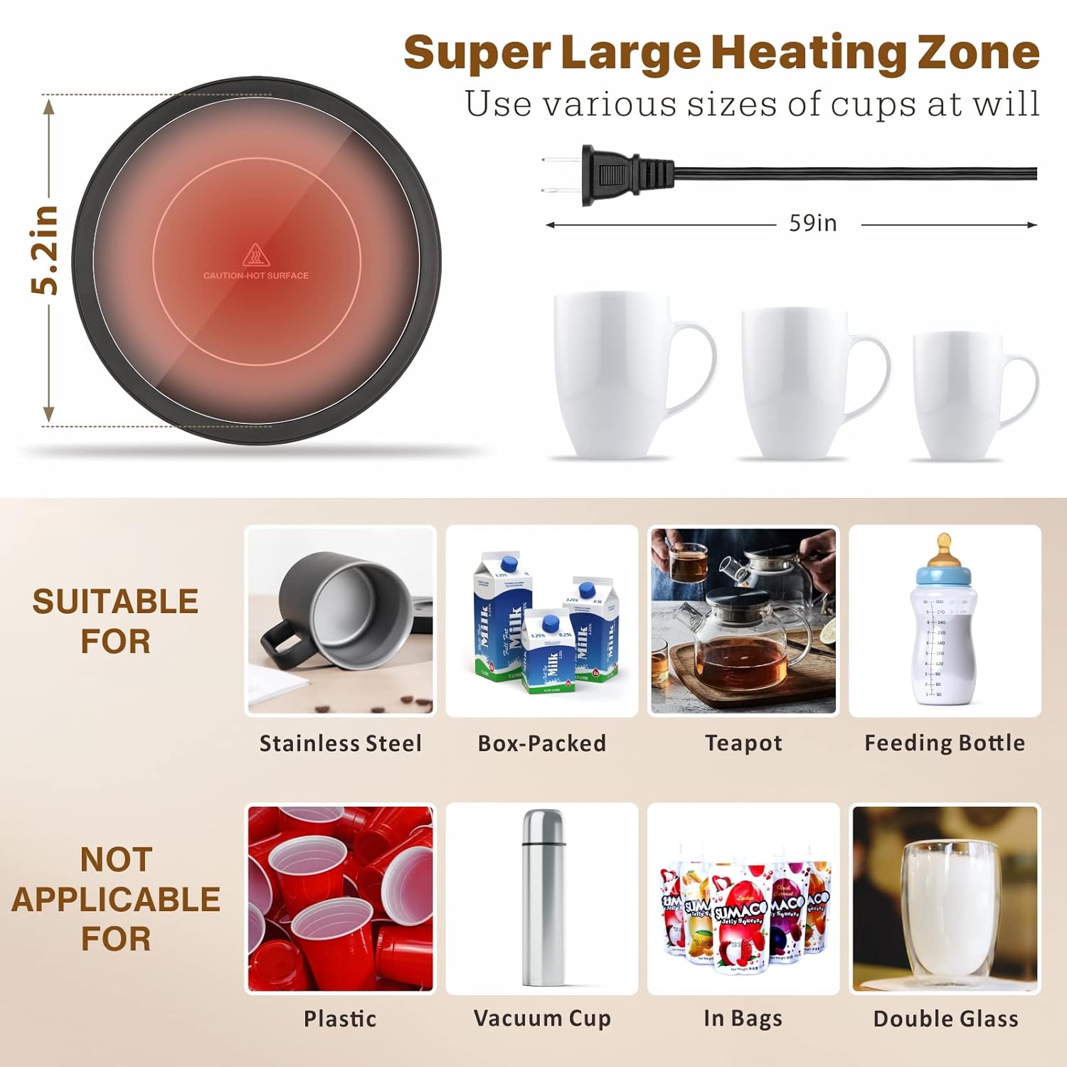 Coffee Mug Warmer,50W Smart Cup Warmer with Auto Shut Off, 3-Temperature Settings(105~180°F), Waterproof, Electric Coffee Warmer for Coffee Tea Milk at Office Home Use(Black)
