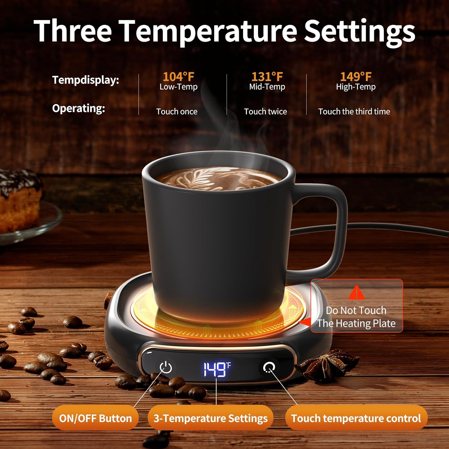 Lerat Coffee Mug Warmer  Mug Set for Desk, Electric Coffee Cup Warmer with Auto Shut Off, 3 Temperature Setting Smart Cup Warmer for Heating Coffee, Milk, Beverage, Candle Jar (Black), 12oz