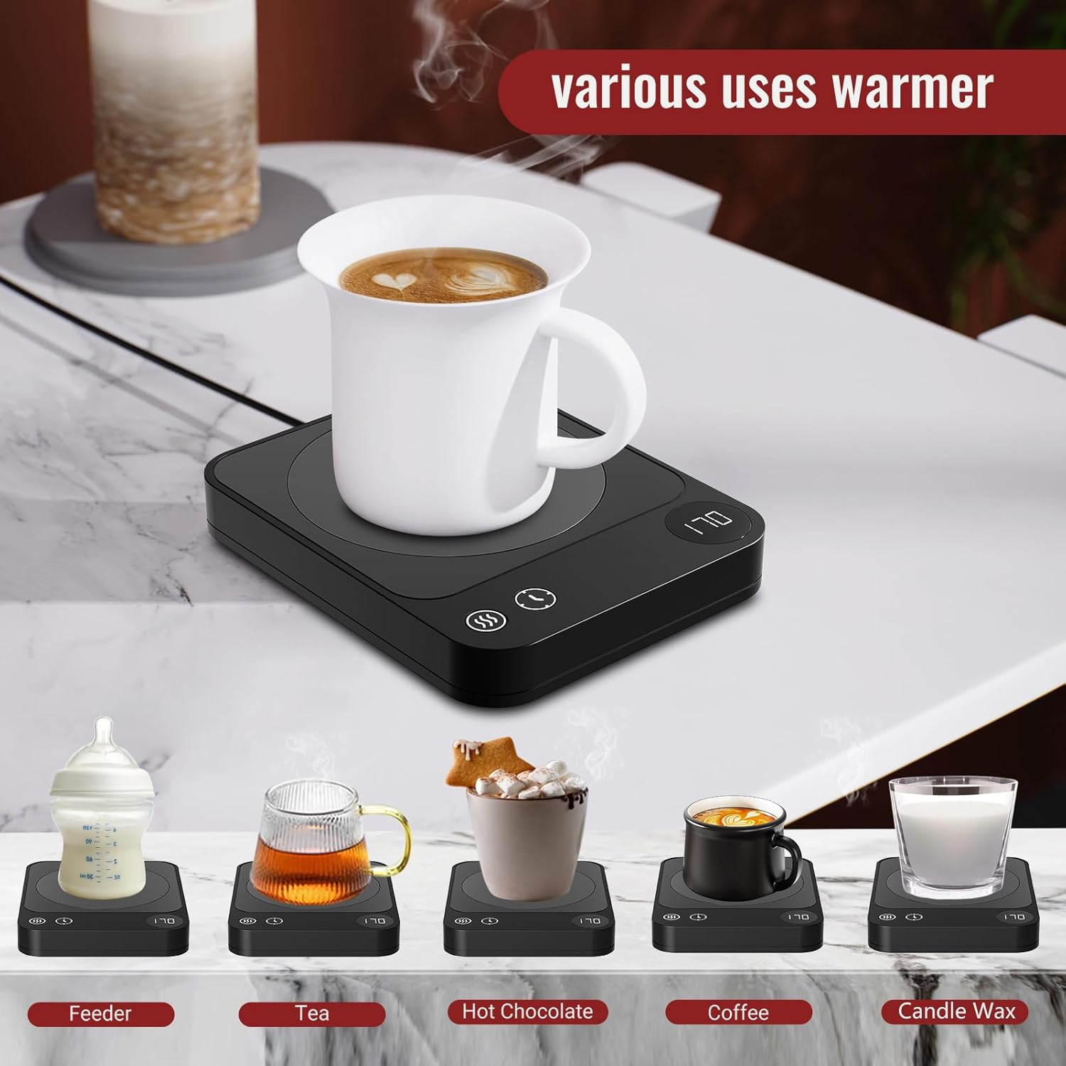 Mug Warmer,Coffee Mug Warmer for Office Use or Candle Warming,Coffee Warmer with 3 Temperature Control,Mug Warmer for Desk with Auto Shut Off,Cup Warmer for Tea Beverage Milk and Gift for Lovers