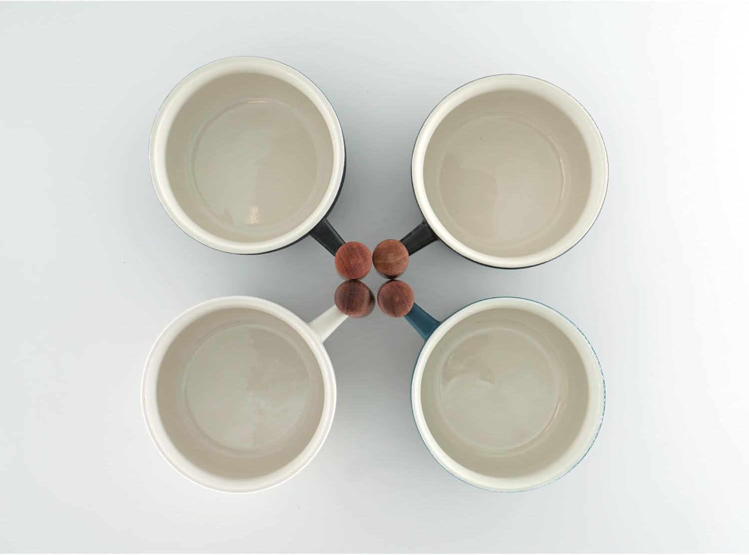 2.5oz Ceramic Espresso Cups with Wooden Handle, Small Coffee Cups Double Shot Espresso Cups Set of 4