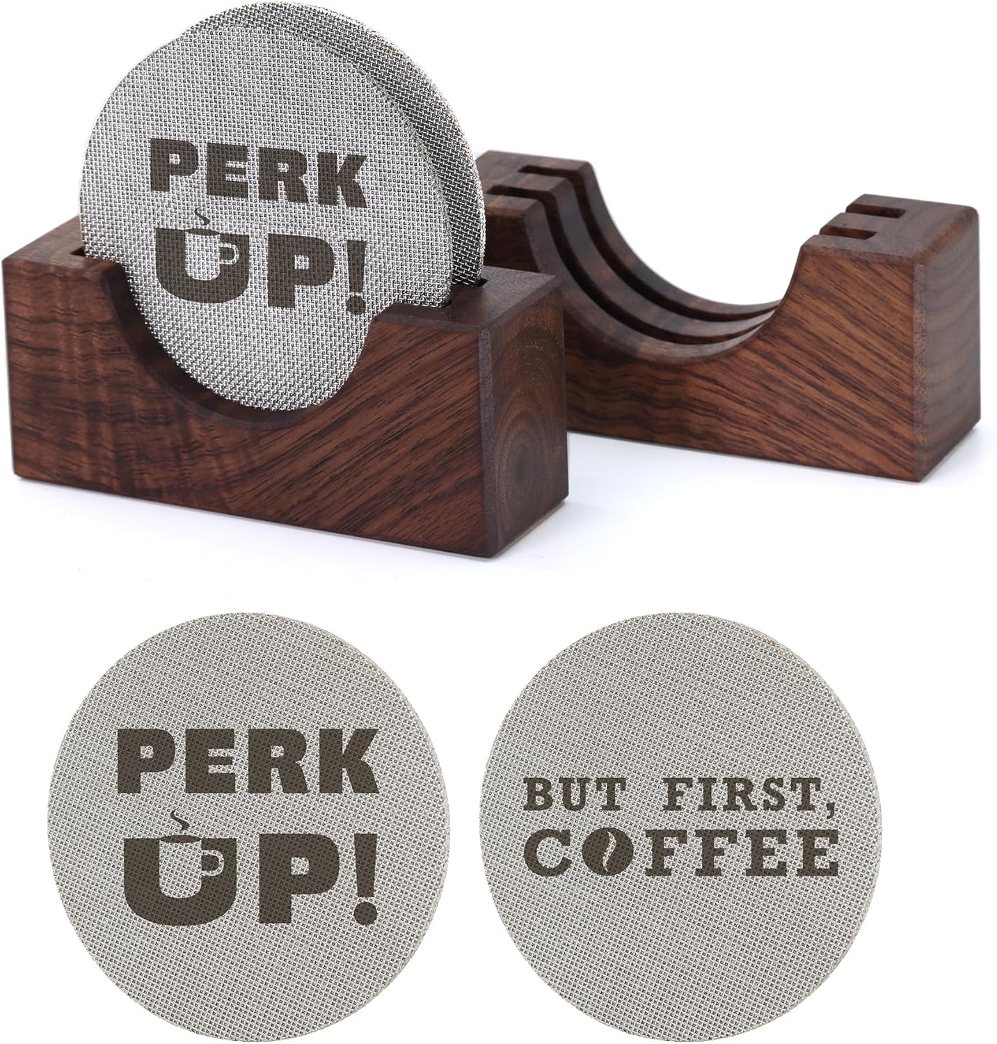 2Packs 49mm Espresso Puck Screen | Handmade Walnut Stand | 1.7mm Thickness 150μm 316 Stainless Steel