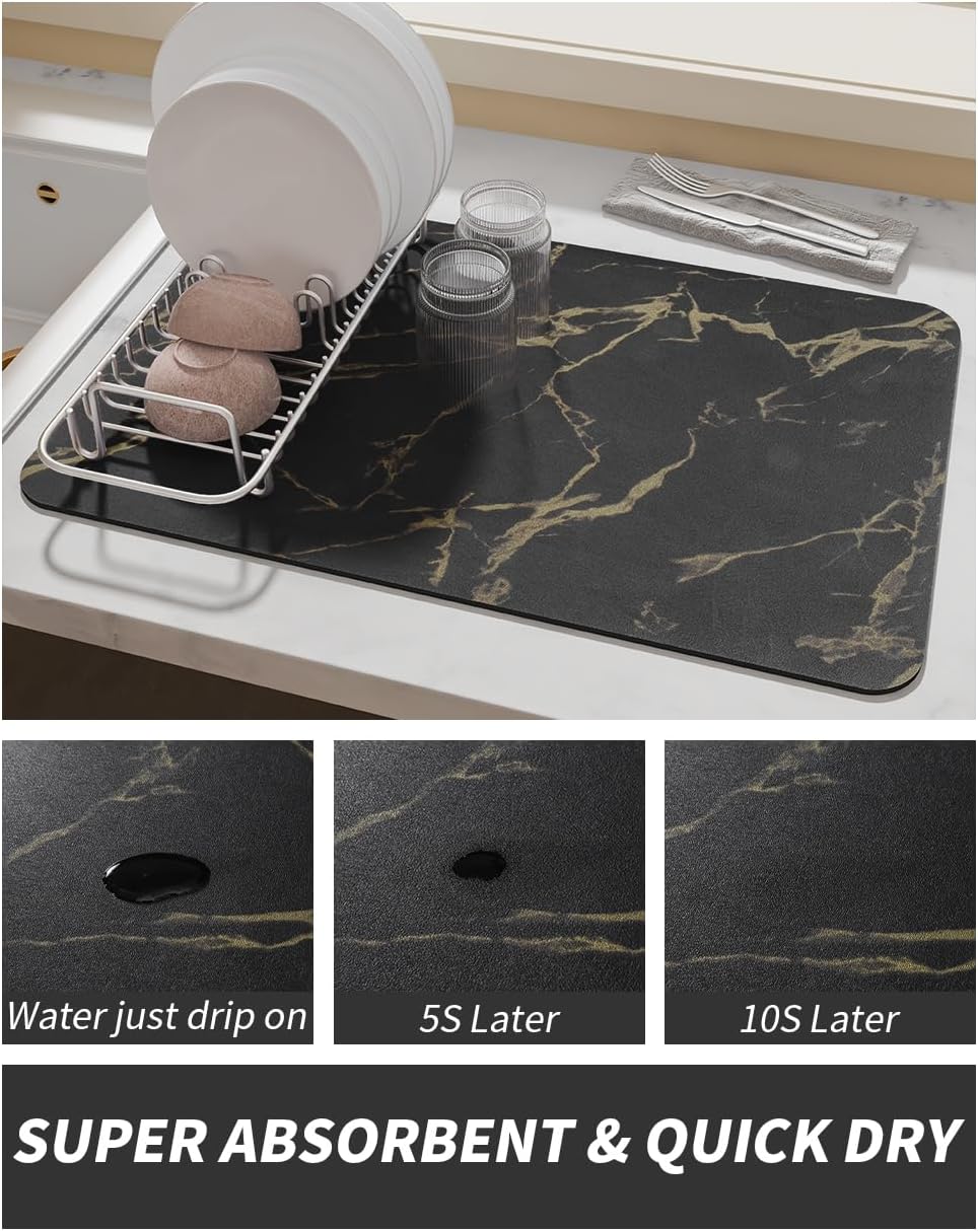 AMOAMI Dish Drying Mat for Kitchen Counter-Coffee Mat Bar Accessories, Hide Stain, Rubber Backed, Absorbent, Fit Under Coffee Maker, Espresso Machine, Pot, Dish Rack, 12x19, Dark Grey