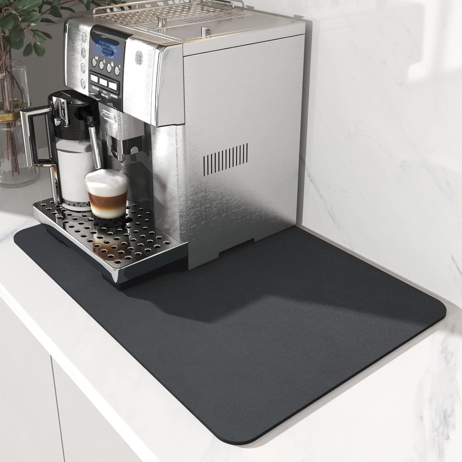 AMOAMI Dish Drying Mat for Kitchen Counter-Coffee Mat Bar Accessories, Hide Stain, Rubber Backed, Absorbent, Fit Under Coffee Maker, Espresso Machine, Pot, Dish Rack, 12x19, Dark Grey