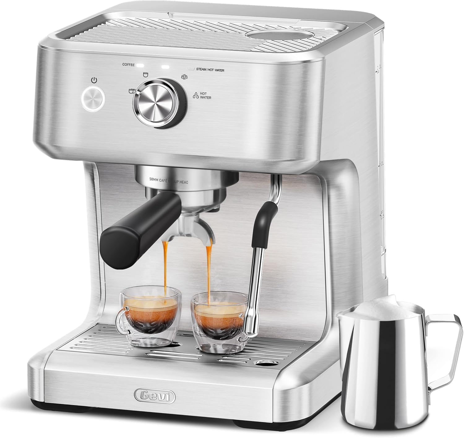 Gevi Barista 58mm Espresso Machine, PID Control  Adjustable Shot/Temp, 58mm Commercial Portafilter, Powerful Steam Wand, 2.2L Removable Tank + Barista Kit - Home  Café Use (EzBru 1000)