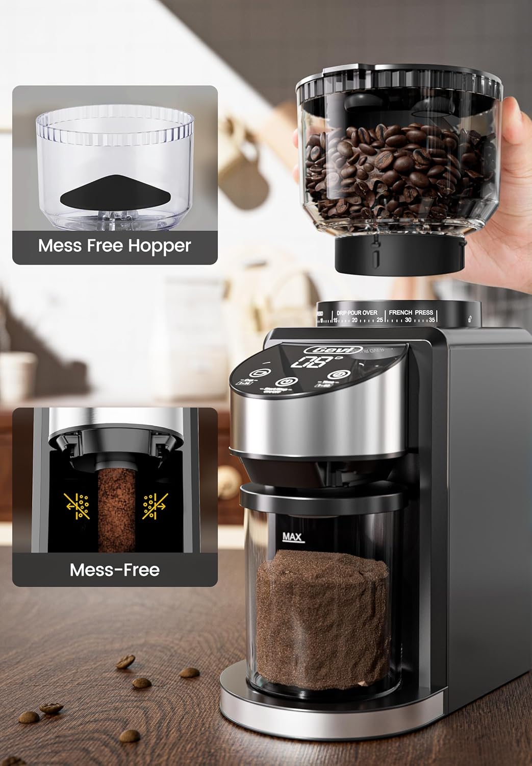 Gevi Burr Coffee Grinder, Adjustable Burr Mill with 35 Precise Grind Settings, Electric Coffee Grinder for Espresso/Drip/Percolator/French Press/American/Turkish Coffee Makers, 120V/200W, Black
