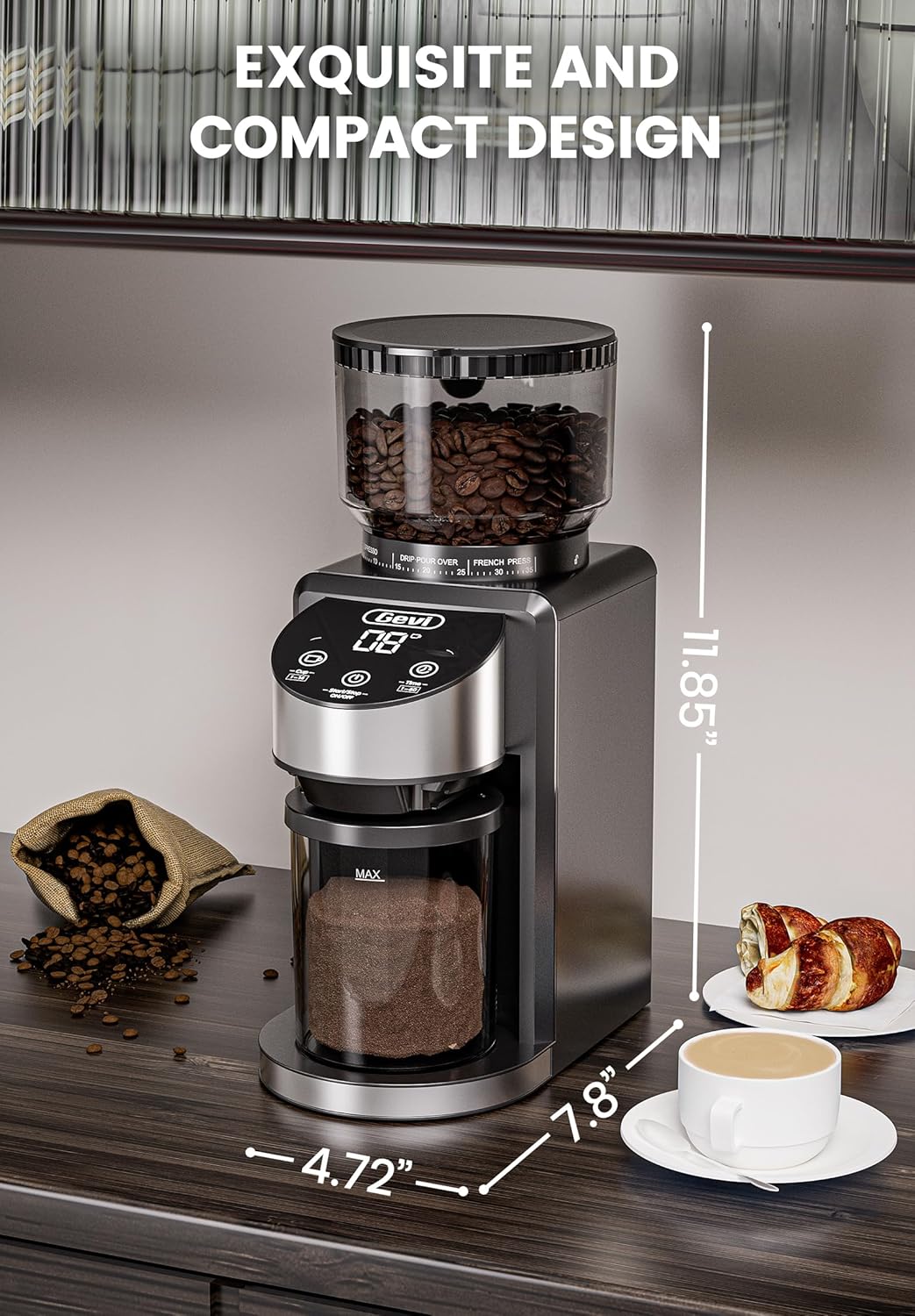 Gevi Burr Coffee Grinder, Adjustable Burr Mill with 35 Precise Grind Settings, Electric Coffee Grinder for Espresso/Drip/Percolator/French Press/American/Turkish Coffee Makers, 120V/200W, Black