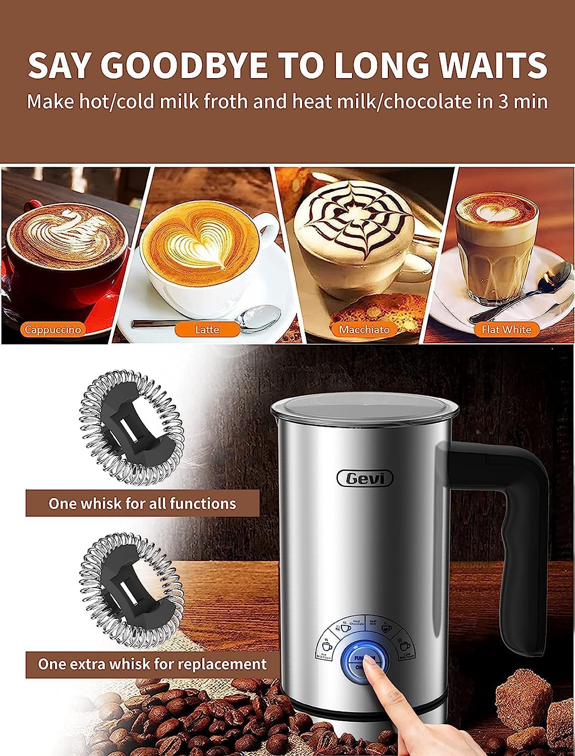 Gevi Milk Frother, 4 in 1 Stainless Steel Electric 10.1 oz/2.5 oz Automatic Cold and Hot Milk Foam Maker  Milk, Chocolate Warmer for Macchiato, Cappuccino, Hot Chocolates, Latte, 500W, 120V, Silver Gevi Milk Frother, 4 in 1 Stainless Steel Electric 10.1 oz/2.5 oz Automatic Cold and Hot Milk Foam Maker  Milk, Chocolate Warmer for Macchiato, Cappuccino, Hot Chocolates, Latte, 500W, 120V, Silver