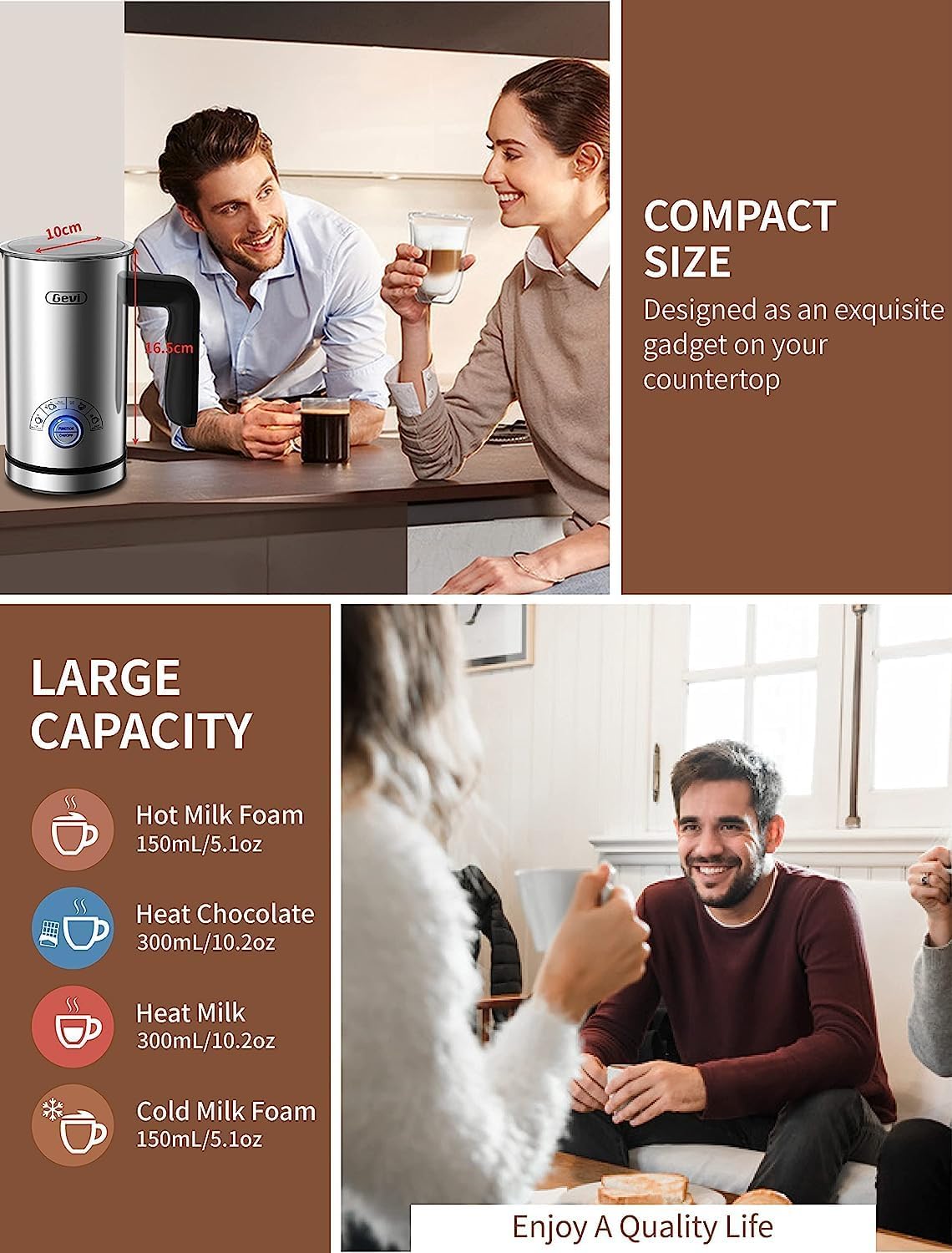 Gevi Milk Frother, 4 in 1 Stainless Steel Electric 10.1 oz/2.5 oz Automatic Cold and Hot Milk Foam Maker  Milk, Chocolate Warmer for Macchiato, Cappuccino, Hot Chocolates, Latte, 500W, 120V, Silver Gevi Milk Frother, 4 in 1 Stainless Steel Electric 10.1 oz/2.5 oz Automatic Cold and Hot Milk Foam Maker  Milk, Chocolate Warmer for Macchiato, Cappuccino, Hot Chocolates, Latte, 500W, 120V, Silver