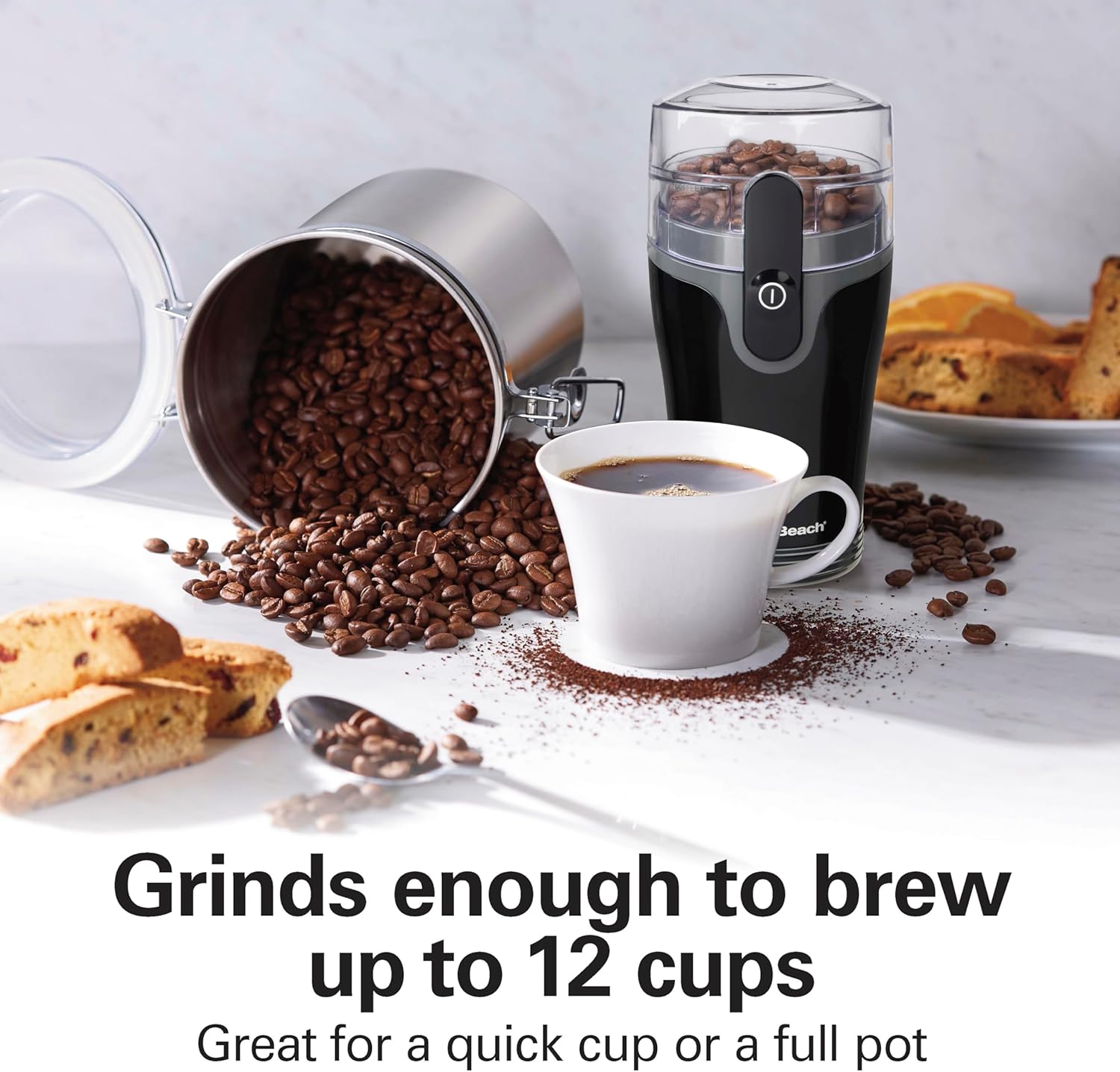 Hamilton Beach Fresh Grind Electric Coffee Grinder for Beans, Spices and More, Stainless Steel Blades, Easy Clean Removable Chamber, Makes up to 12 Cups, Black
