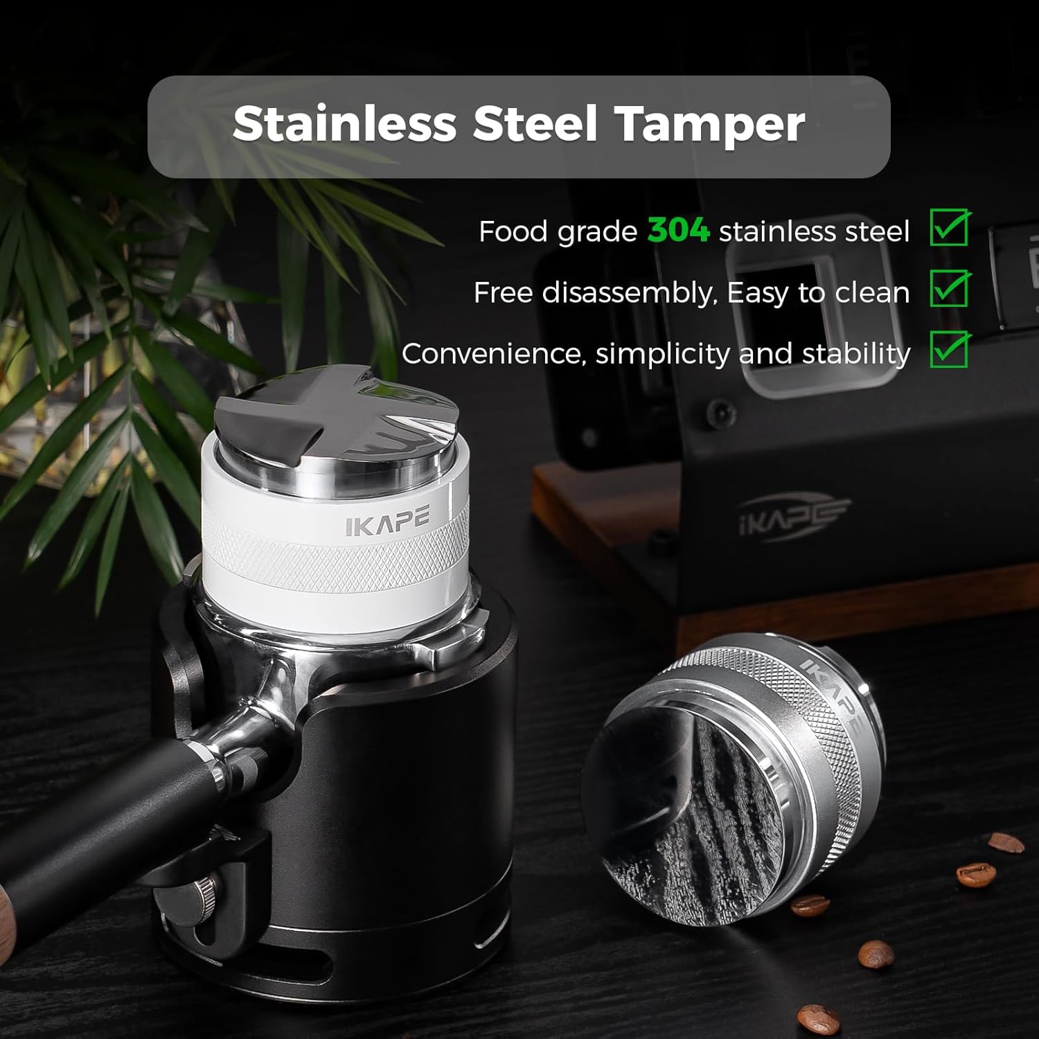IKAPE Coffee Products, 51mm Coffee Distributor  Hand Tamper, Adjustable Depth Espresso Distributor Fits All 51mm Espresso Portafilter, Compatible with Delonghi Bottomless Portafilter (White)