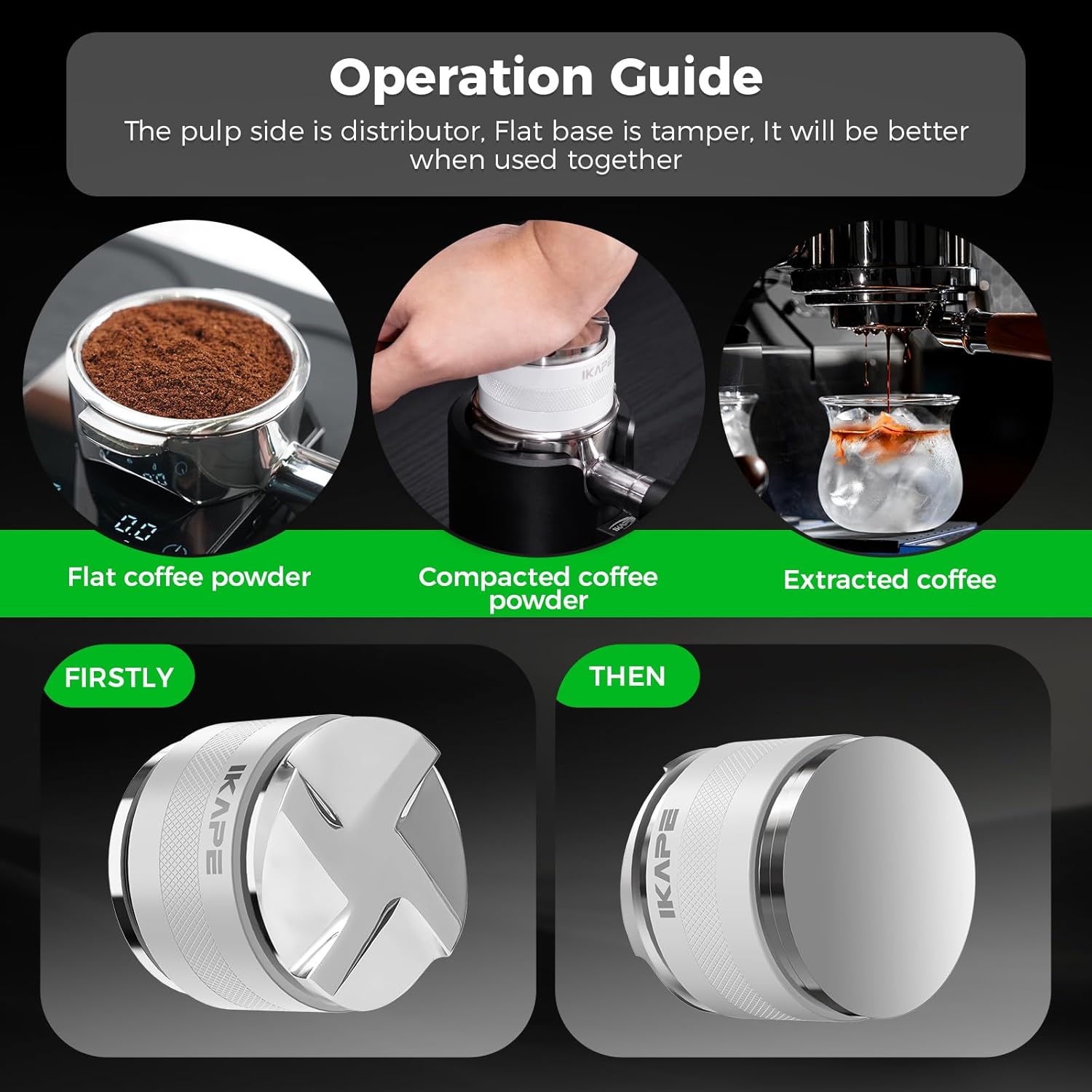 IKAPE Coffee Products, 51mm Coffee Distributor  Hand Tamper, Adjustable Depth Espresso Distributor Fits All 51mm Espresso Portafilter, Compatible with Delonghi Bottomless Portafilter (White)