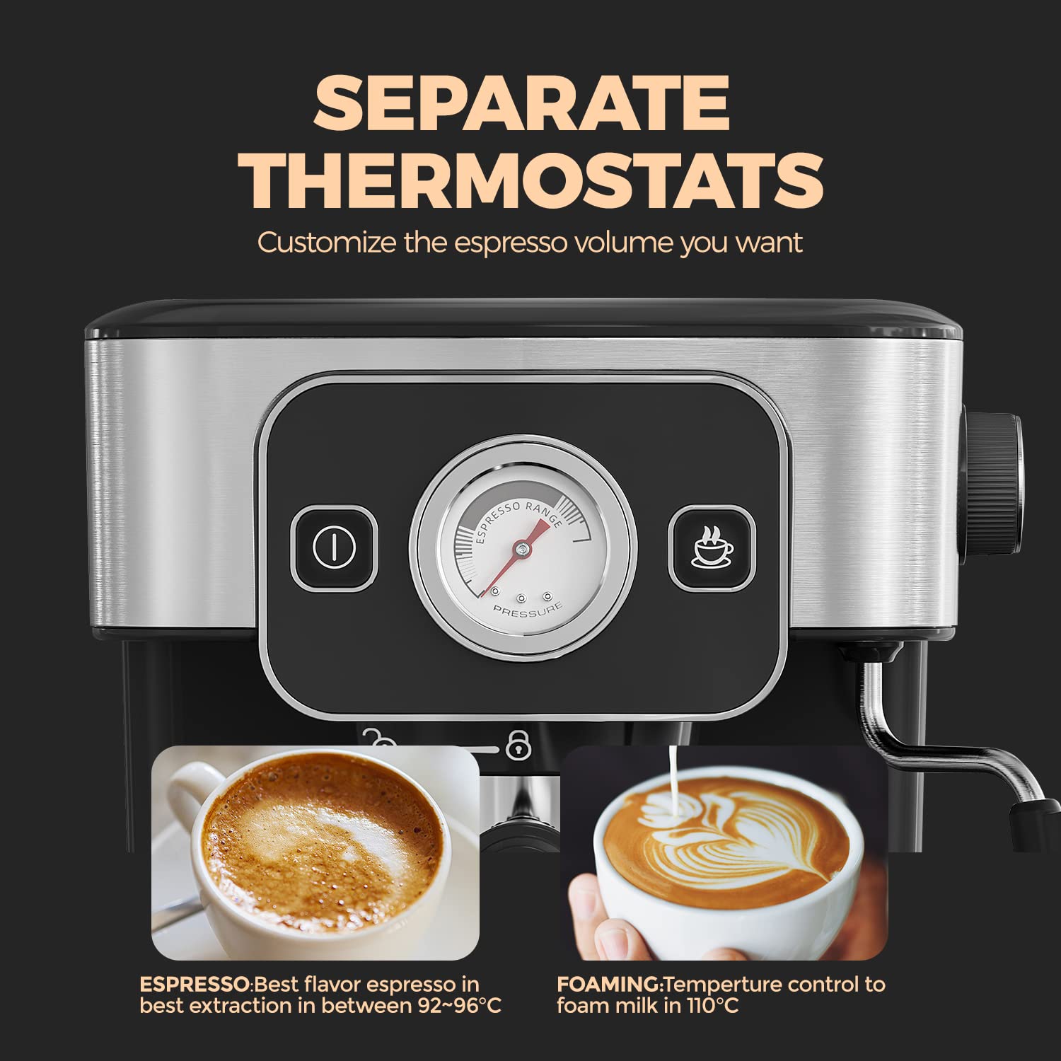 Jassy JASSY Espresso Maker,20 Bar Cappuccino Maker with Milk Frother Wand,Compact Semi-Auto Espresso Machine for Home Barista with Espresso/Cappuccino/Latte/Mocha,1200W