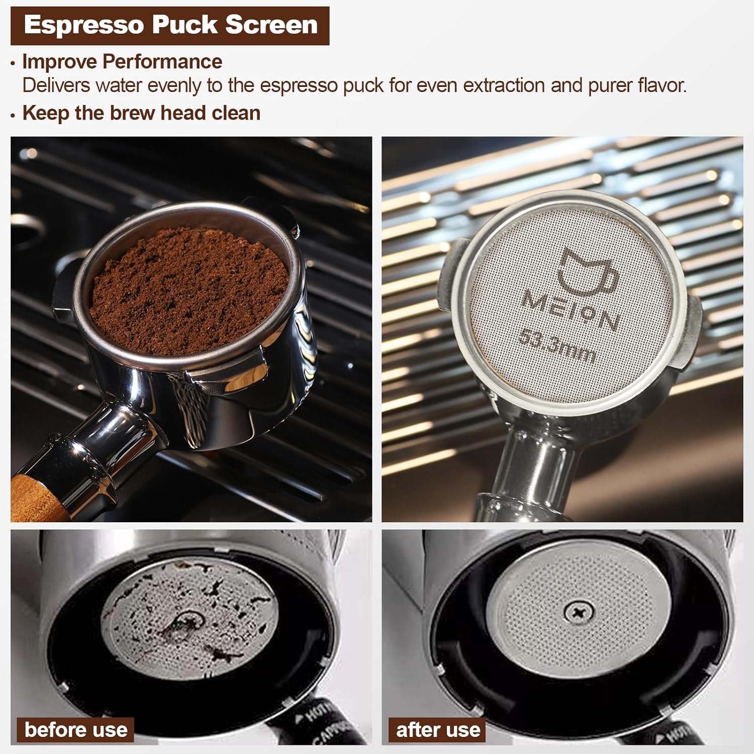 MEION 54mm Espresso Dosing Funnel and Puck Screen Set for 54mm Breville Portafilters, Magnetic Coffee Funnel, Reusable 53.3mm Espresso Puck Screen, Espresso Tools Espresso Accessories (54mm, Black) MEION 54mm Espresso Dosing Funnel and Puck Screen Set for 54mm Breville Portafilters, Magnetic Coffee Funnel, Reusable 53.3mm Espresso Puck Screen, Espresso Tools Espresso Accessories (54mm, Black)