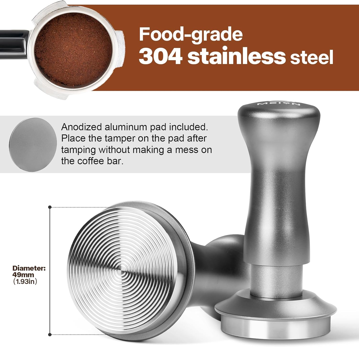 MEION Espresso Tamper 53.3mm Coffee Tamper, Calibrated Dual Spring Loaded Barista Tamper with Stainless Steel Base, Comes with aluminum storage pad (53.3MM, Black)