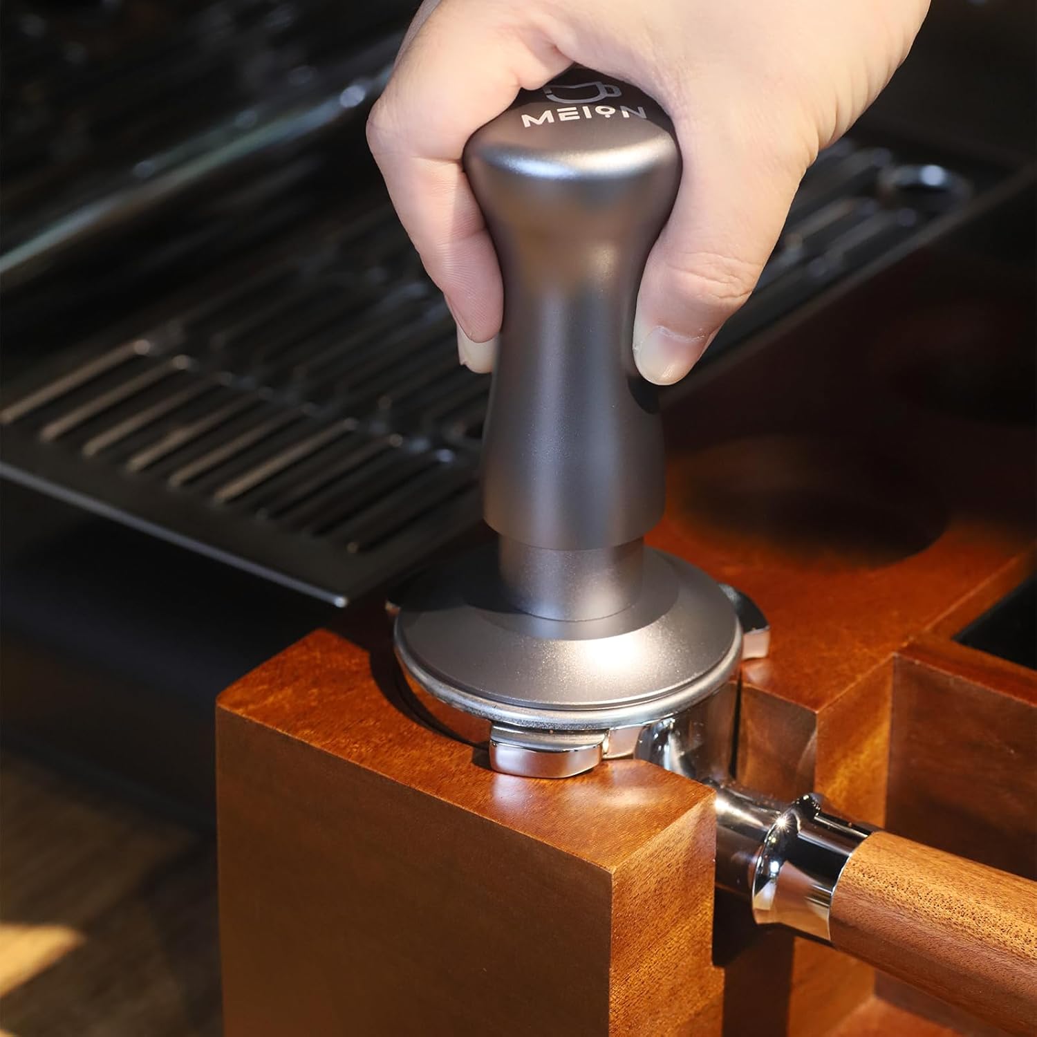 MEION Espresso Tamper 53.3mm Coffee Tamper, Calibrated Dual Spring Loaded Barista Tamper with Stainless Steel Base, Comes with aluminum storage pad (53.3MM, Black)