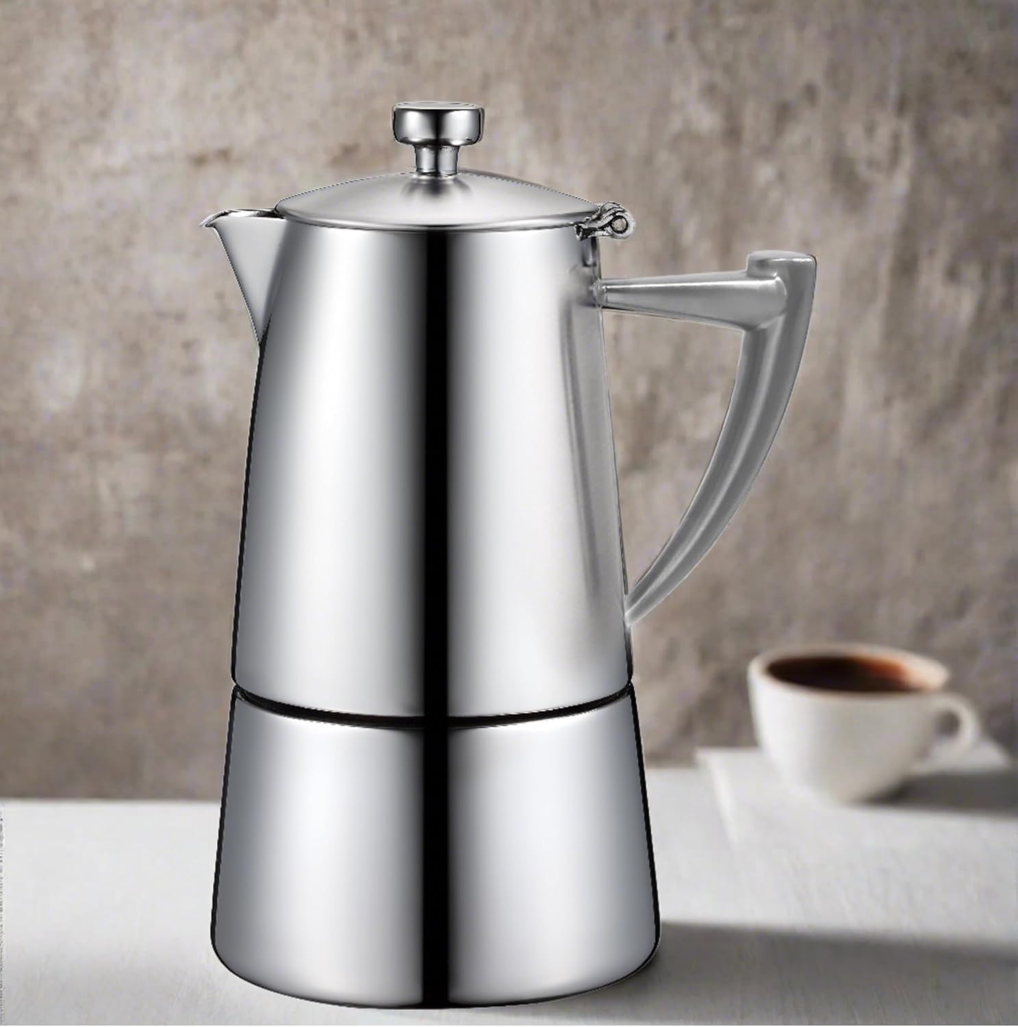 CUISINOX Roma Satin Stainless Steel Moka Pot Stovetop Espresso Maker, 10-Cup