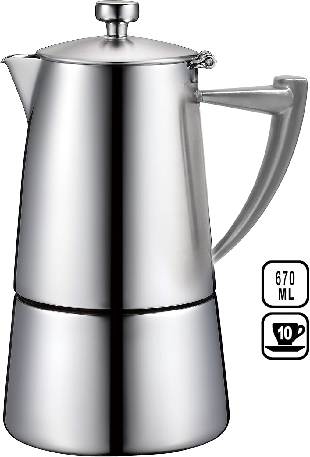 CUISINOX Roma Satin Stainless Steel Moka Pot Stovetop Espresso Maker, 10-Cup