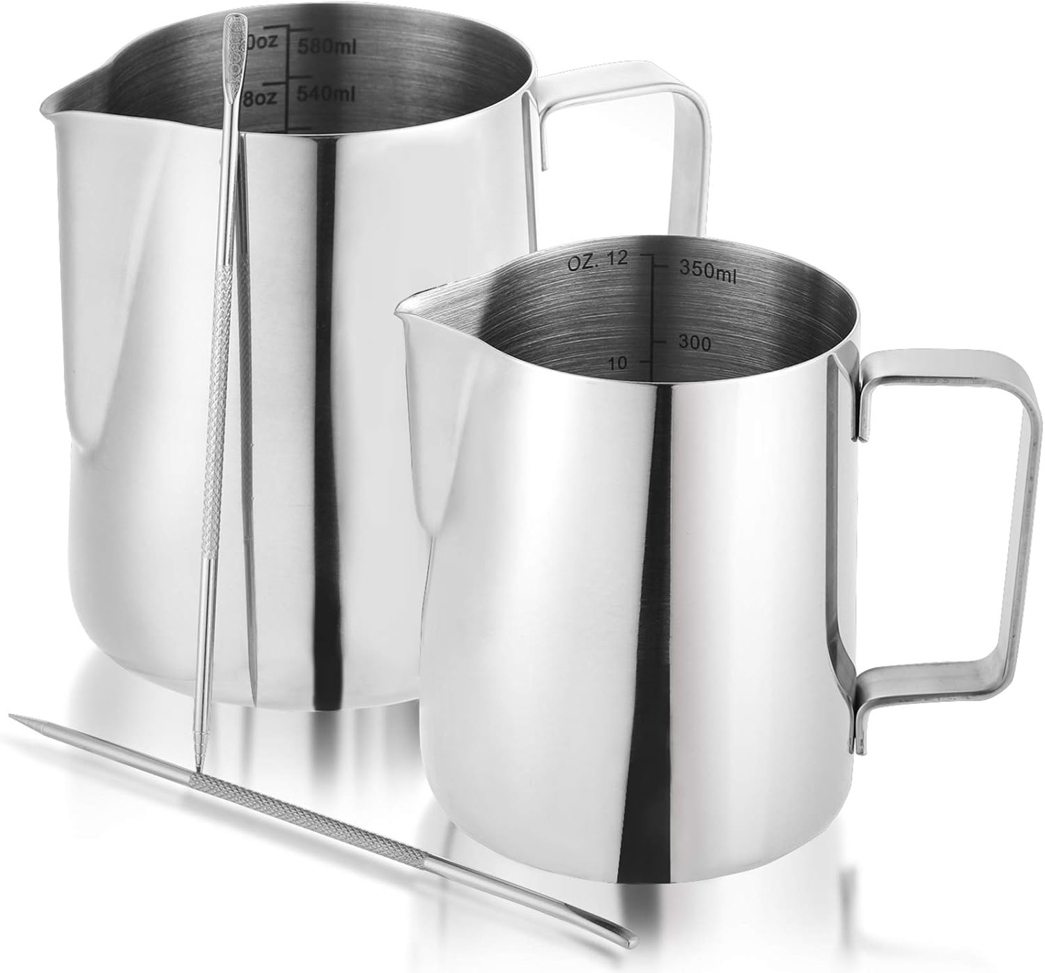 Nicunom 2 Pack Milk Frothing Pitcher, 12oz  20oz Espresso Steaming Pitcher, Stainless Steel Milk Frother Steamer Cup, Perfect for Espresso Coffee Cappuccino Latte Art, Tick Mark Inside
