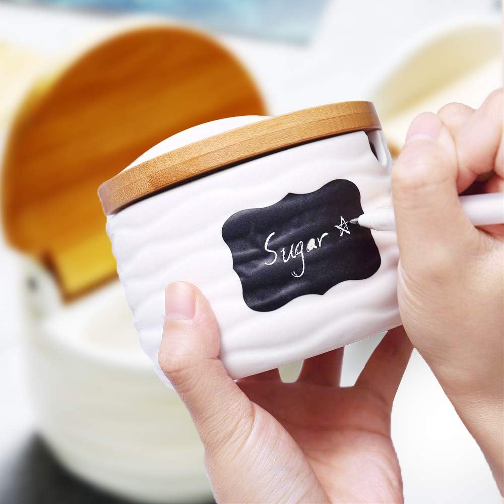 Sugar Bowl with Lids and Spoons,Ceramic Sugar Jar with Spoon and Tray,Porcelain Sugar Container with Labels for Kitchen,Sugar Holder for Serving,Tea,Coffee,Spice,Salt