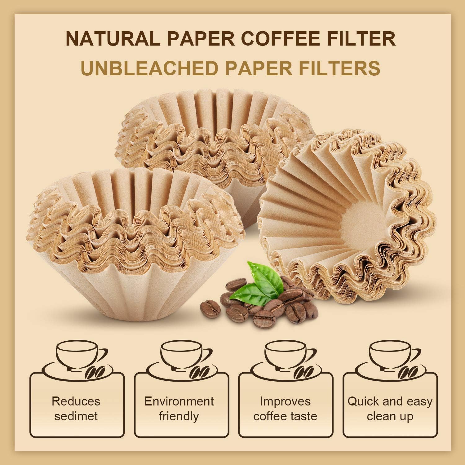 1-4 Cup Basket Coffee Filters Basket Filters Disposable Paper Coffee Filters for Home Office Use, Brown, 100 Count
