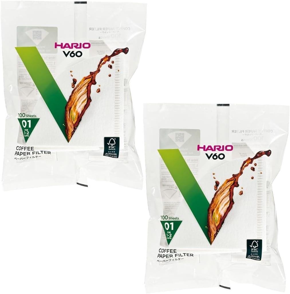 [2pcs Set] Hario V60 Misarashi Coffee Paper Filter (Size 01, 100 Count, White) 200 Total