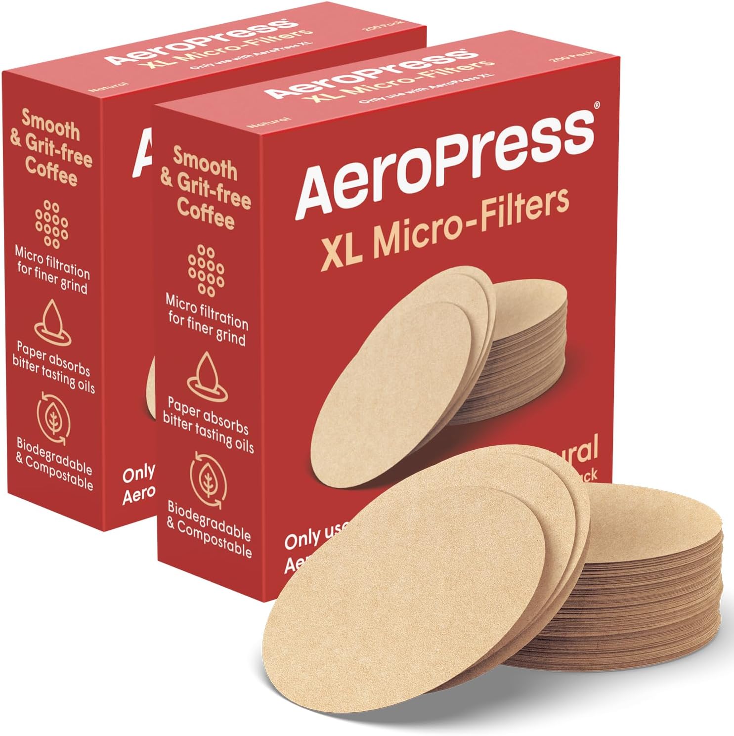 AeroPress XL Coffee Maker Natural Paper Micro-Filters – Round Replacement Coffee Filters, Unbleached, Compostable Paper Filters, Fits XL Size AeroPress Coffee Makers, 200 Count AeroPress XL Coffee Maker Natural Paper Micro-Filters – Round Replacement Coffee Filters, Unbleached, Compostable Paper Filters, Fits XL Size AeroPress Coffee Makers, 200 Count