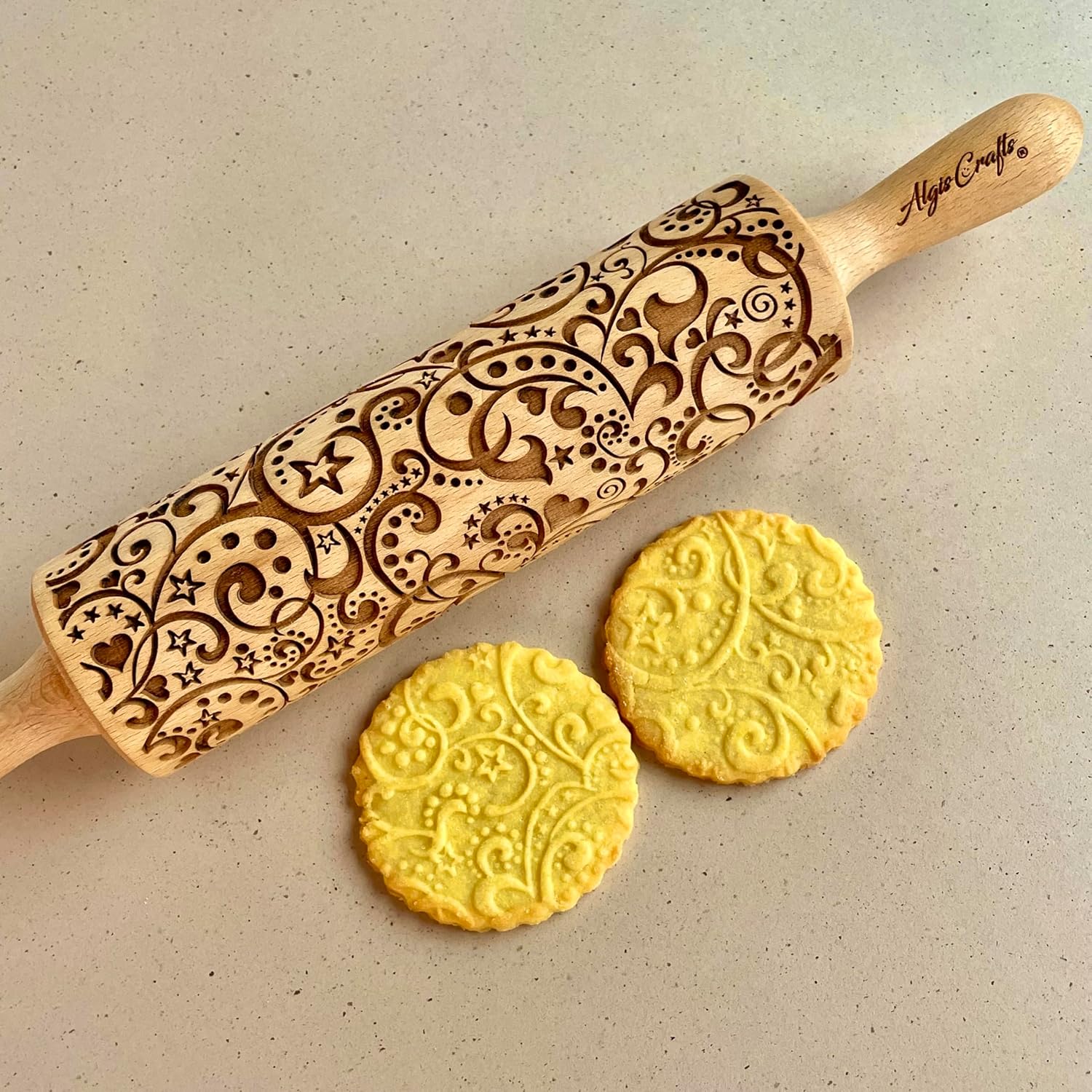 Embossing Rolling Pin COFFEE. Laser Engraved Dough Roller with COFFEE and BEANS Pattern for Embossed Cookies or Pottery by Algis Crafts Embossing Rolling Pin COFFEE. Laser Engraved Dough Roller with COFFEE and BEANS Pattern for Embossed Cookies or Pottery by Algis Crafts