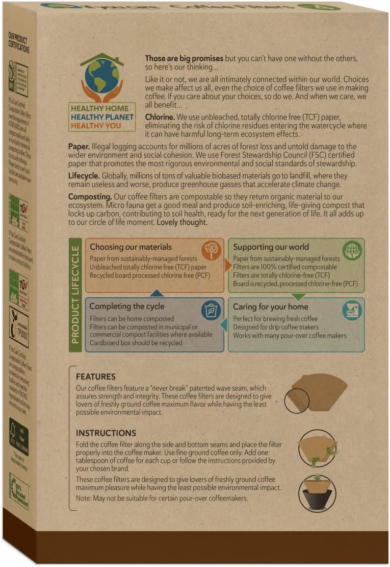 If You Care # 4 Cone Shaped Unbleached All Natural Compostable Coffee Filters, 100 Count (Pack of 1), Chlorine Free If You Care # 4 Cone Shaped Unbleached All Natural Compostable Coffee Filters, 100 Count (Pack of 1), Chlorine Free