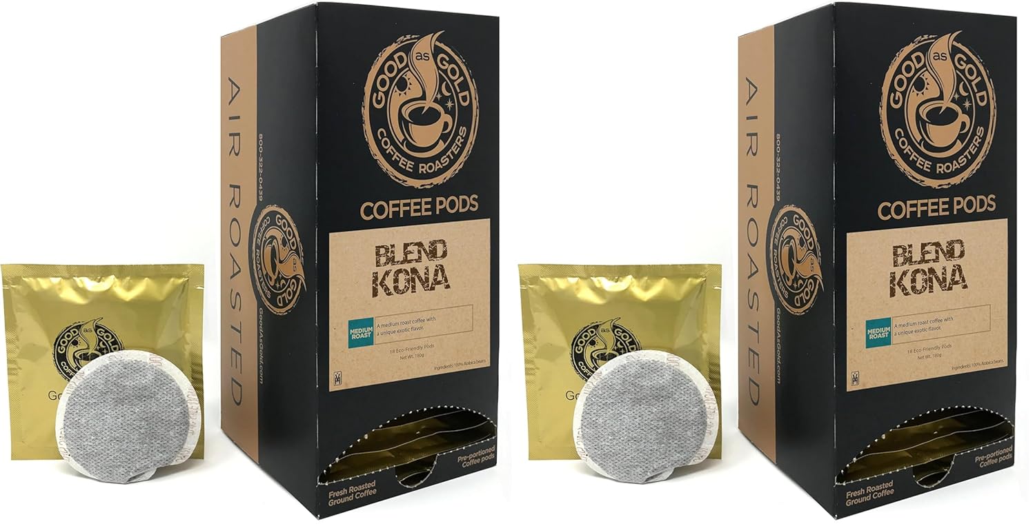 KONA BLEND COFFEE PODS - Good As Gold Coffee - (1 Box / 18 Coffee Pods) KONA BLEND COFFEE PODS - Good As Gold Coffee - (1 Box / 18 Coffee Pods)