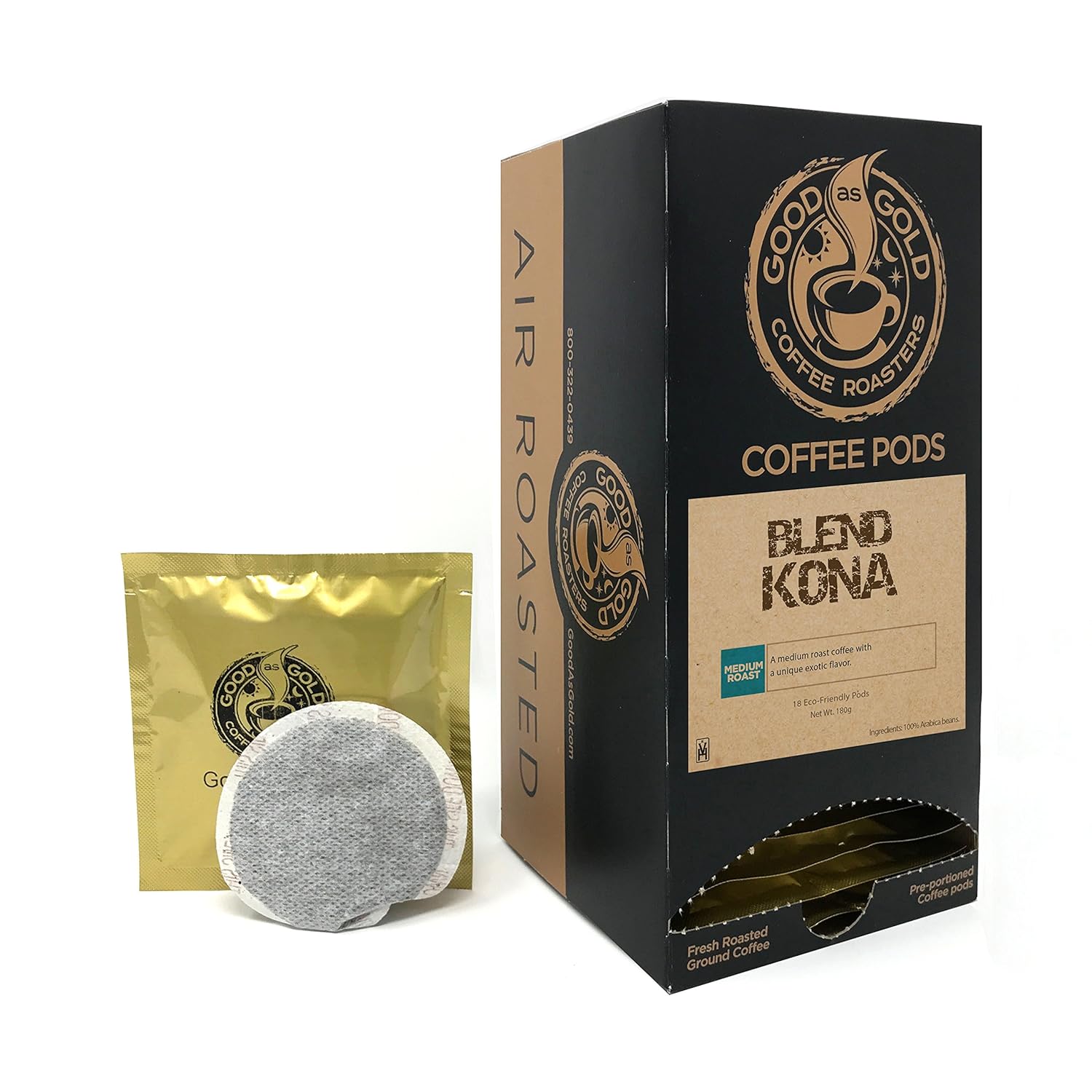 KONA BLEND COFFEE PODS - Good As Gold Coffee - (1 Box / 18 Coffee Pods) KONA BLEND COFFEE PODS - Good As Gold Coffee - (1 Box / 18 Coffee Pods)