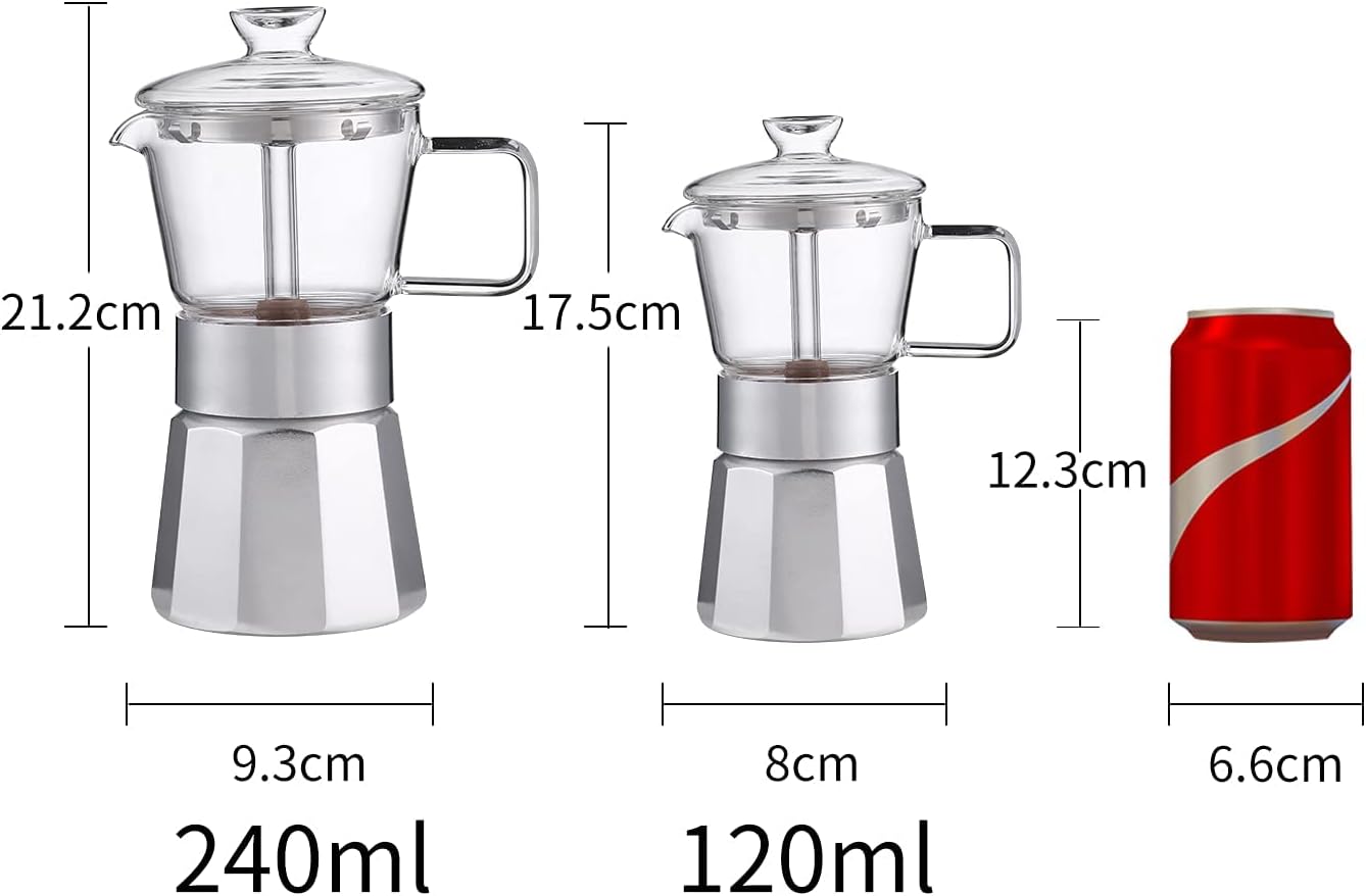 Moka Stovetop Espresso Maker,Crystal Glass-top Aluminum Espresso Moka Pot,Classic Italian coffee maker,240ml(6cup) Moka Stovetop Espresso Maker,Crystal Glass-top Aluminum Espresso Moka Pot,Classic Italian coffee maker,240ml(6cup)