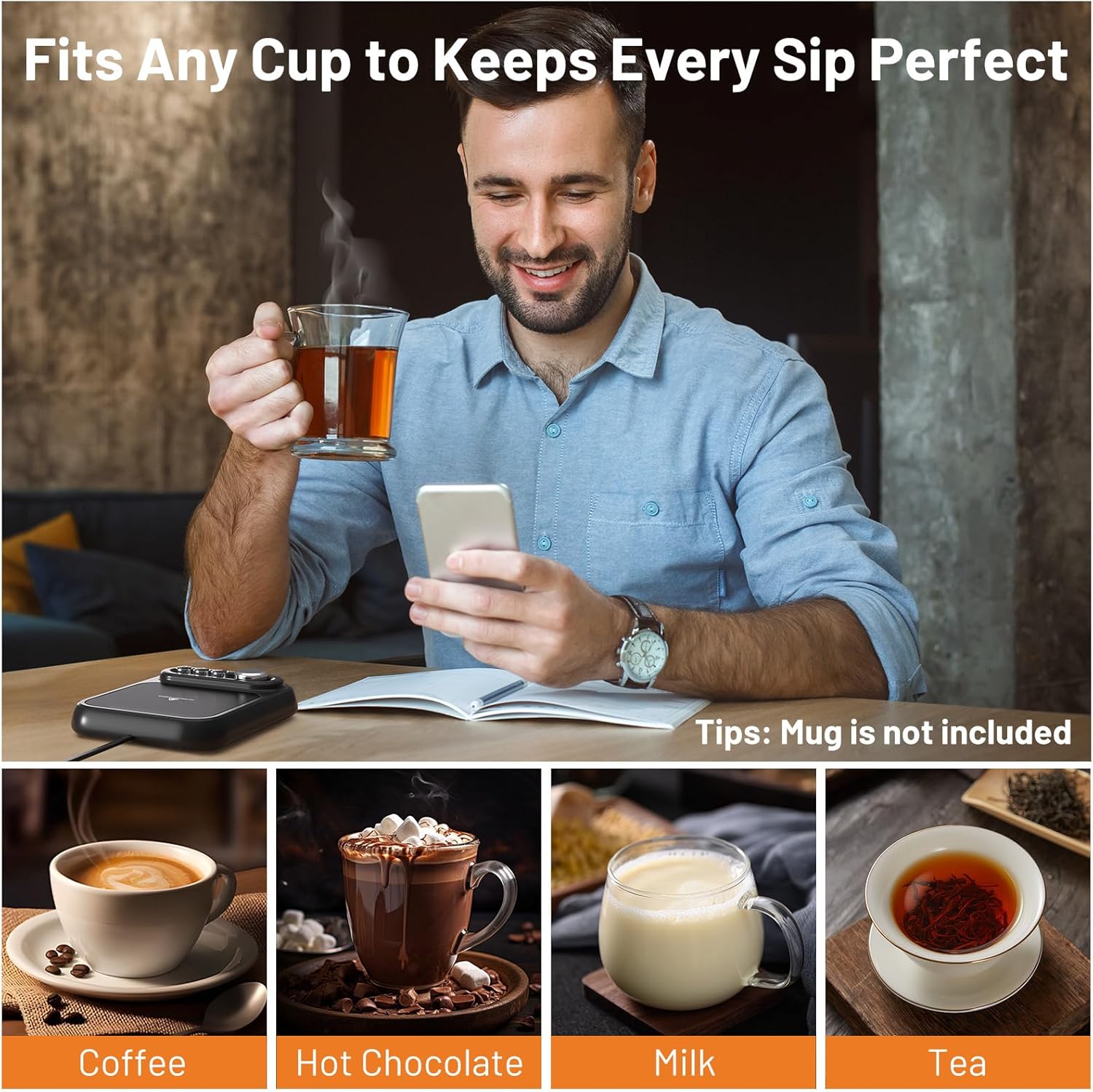 Coffee Mug Warmer with 5 Temps, Coffee Cup Warmer for Desk Faster Heat-Up, 10HTimer, Smart Electric Beverage Warmer with Auto Shut Off for Coffee,Tea,Milk,Cocoa Coffee Mug Warmer with 5 Temps, Coffee Cup Warmer for Desk Faster Heat-Up, 10HTimer, Smart Electric Beverage Warmer with Auto Shut Off for Coffee,Tea,Milk,Cocoa
