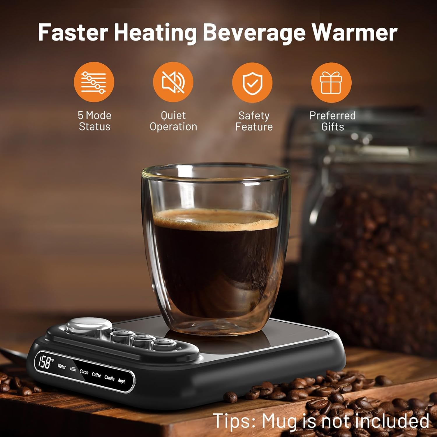 Coffee Mug Warmer with 5 Temps, Coffee Cup Warmer for Desk Faster Heat-Up, 10HTimer, Smart Electric Beverage Warmer with Auto Shut Off for Coffee,Tea,Milk,Cocoa Coffee Mug Warmer with 5 Temps, Coffee Cup Warmer for Desk Faster Heat-Up, 10HTimer, Smart Electric Beverage Warmer with Auto Shut Off for Coffee,Tea,Milk,Cocoa