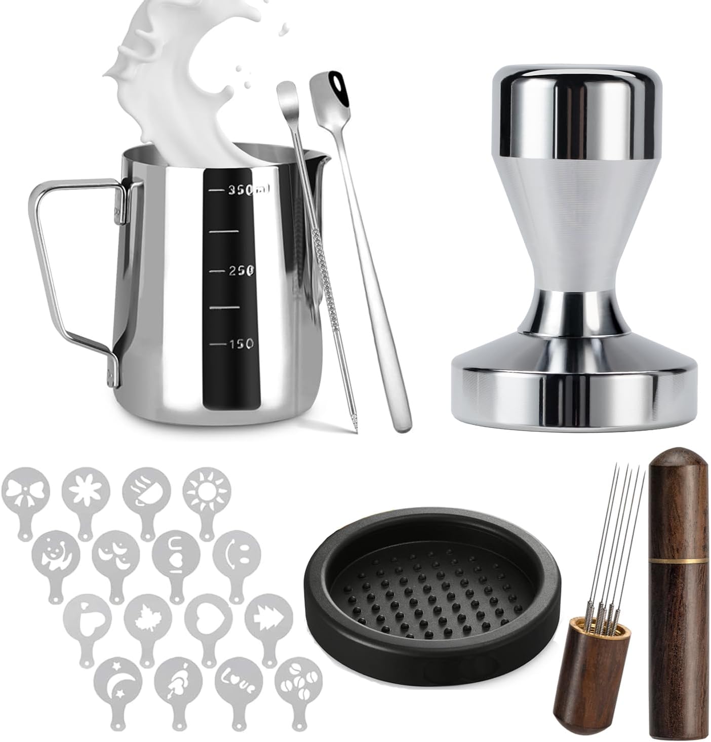 Espresso Accessories Kit 51mm Tamper: 51mm Espresso Tamper Set Espresso Kit Including Coffee Tamper, Milk Frothing Pitcher, WDT Tool Espresso, Tamper Mat, Latte Art Pen, Coffee Spoon, Coffee Stencils Espresso Accessories Kit 51mm Tamper: 51mm Espresso Tamper Set Espresso Kit Including Coffee Tamper, Milk Frothing Pitcher, WDT Tool Espresso, Tamper Mat, Latte Art Pen, Coffee Spoon, Coffee Stencils