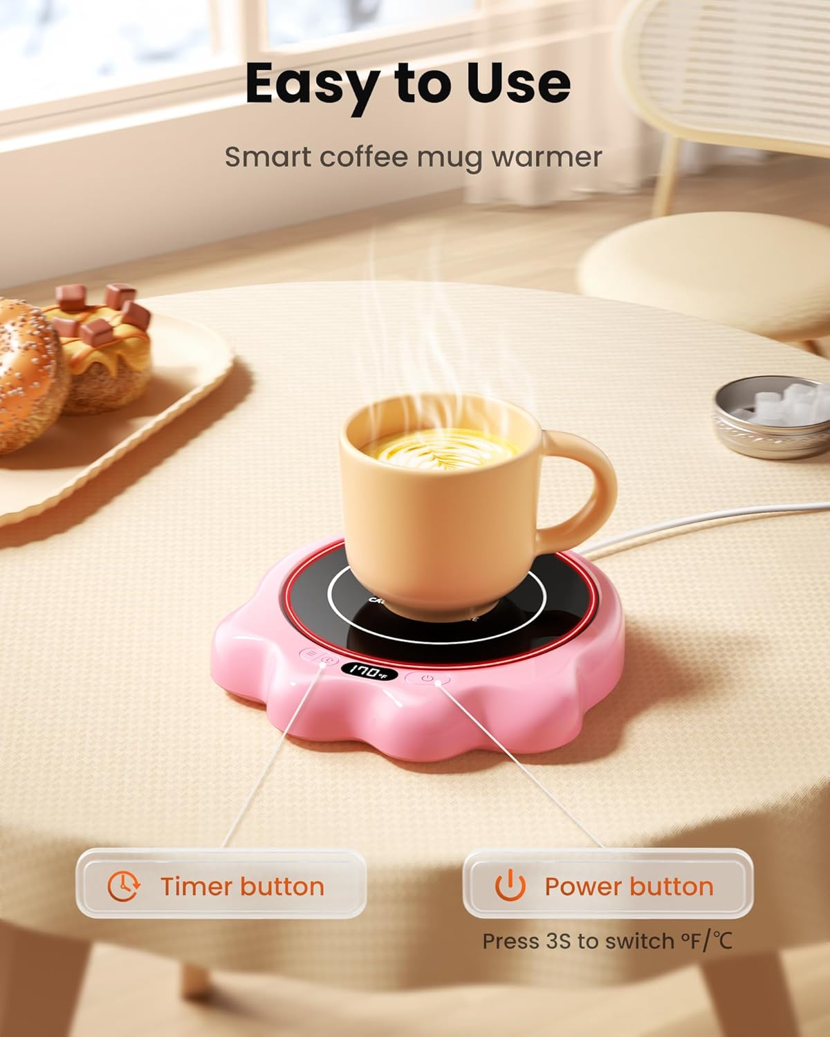 Gaiatop Mug Warmer, 50W Cute Cat Paw Cup Warmers, 3 Temp Settings, 2-10H Auto Shut Off, Coffee Accessories Keep Beverage Hot for Desk and Home, Heated Plate Stocking Stuffers for Tea Candle Pink Gaiatop Mug Warmer, 50W Cute Cat Paw Cup Warmers, 3 Temp Settings, 2-10H Auto Shut Off, Coffee Accessories Keep Beverage Hot for Desk and Home, Heated Plate Stocking Stuffers for Tea Candle Pink