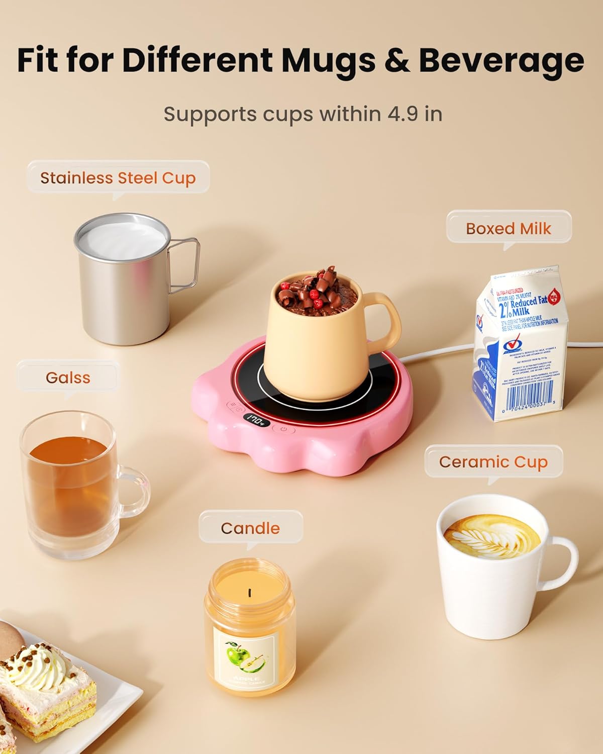 Gaiatop Mug Warmer, 50W Cute Cat Paw Cup Warmers, 3 Temp Settings, 2-10H Auto Shut Off, Coffee Accessories Keep Beverage Hot for Desk and Home, Heated Plate Stocking Stuffers for Tea Candle Pink Gaiatop Mug Warmer, 50W Cute Cat Paw Cup Warmers, 3 Temp Settings, 2-10H Auto Shut Off, Coffee Accessories Keep Beverage Hot for Desk and Home, Heated Plate Stocking Stuffers for Tea Candle Pink